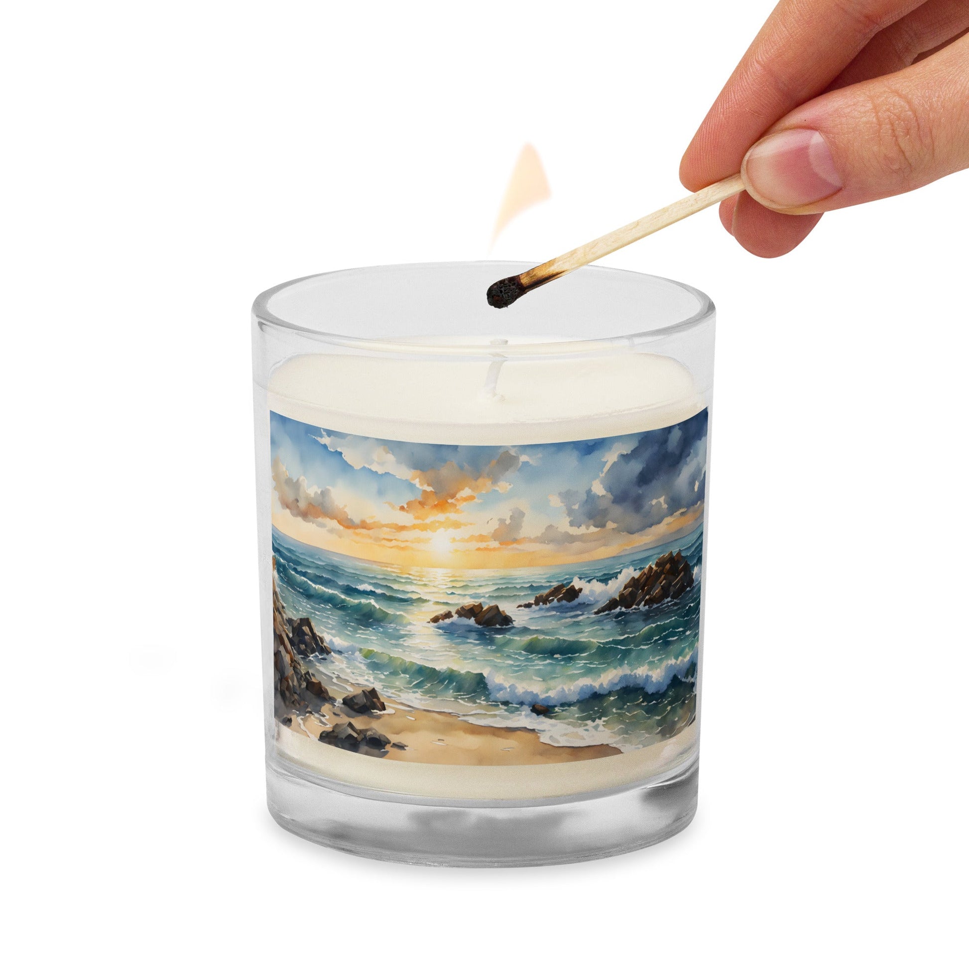 Watercolor Sunset Beach Glass Jar Soy Wax Candle - Candles - Discovery Co.