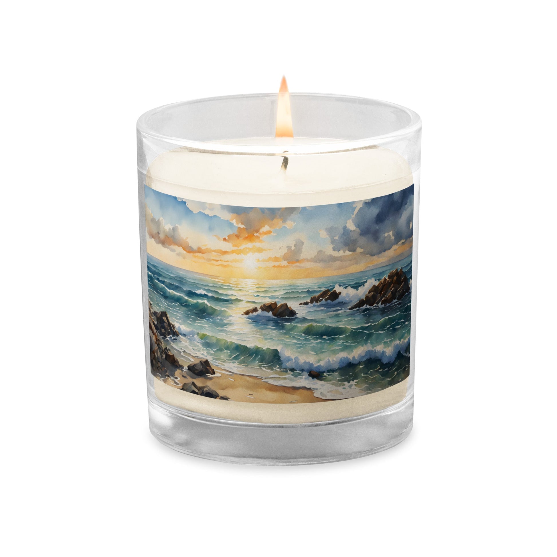 Watercolor Sunset Beach Glass Jar Soy Wax Candle - Candles - Discovery Co.