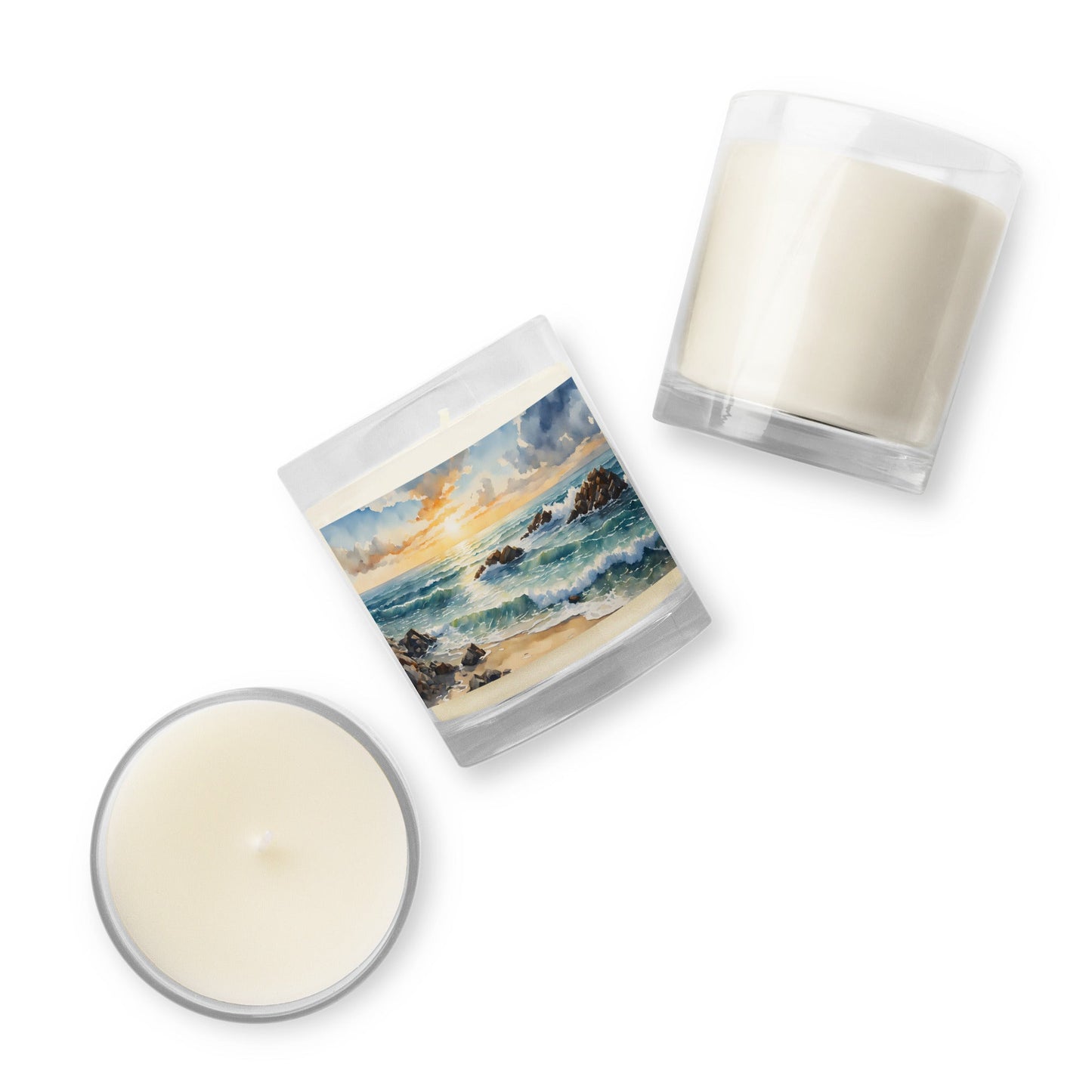 Watercolor Sunset Beach Glass Jar Soy Wax Candle - Candles - Discovery Co.