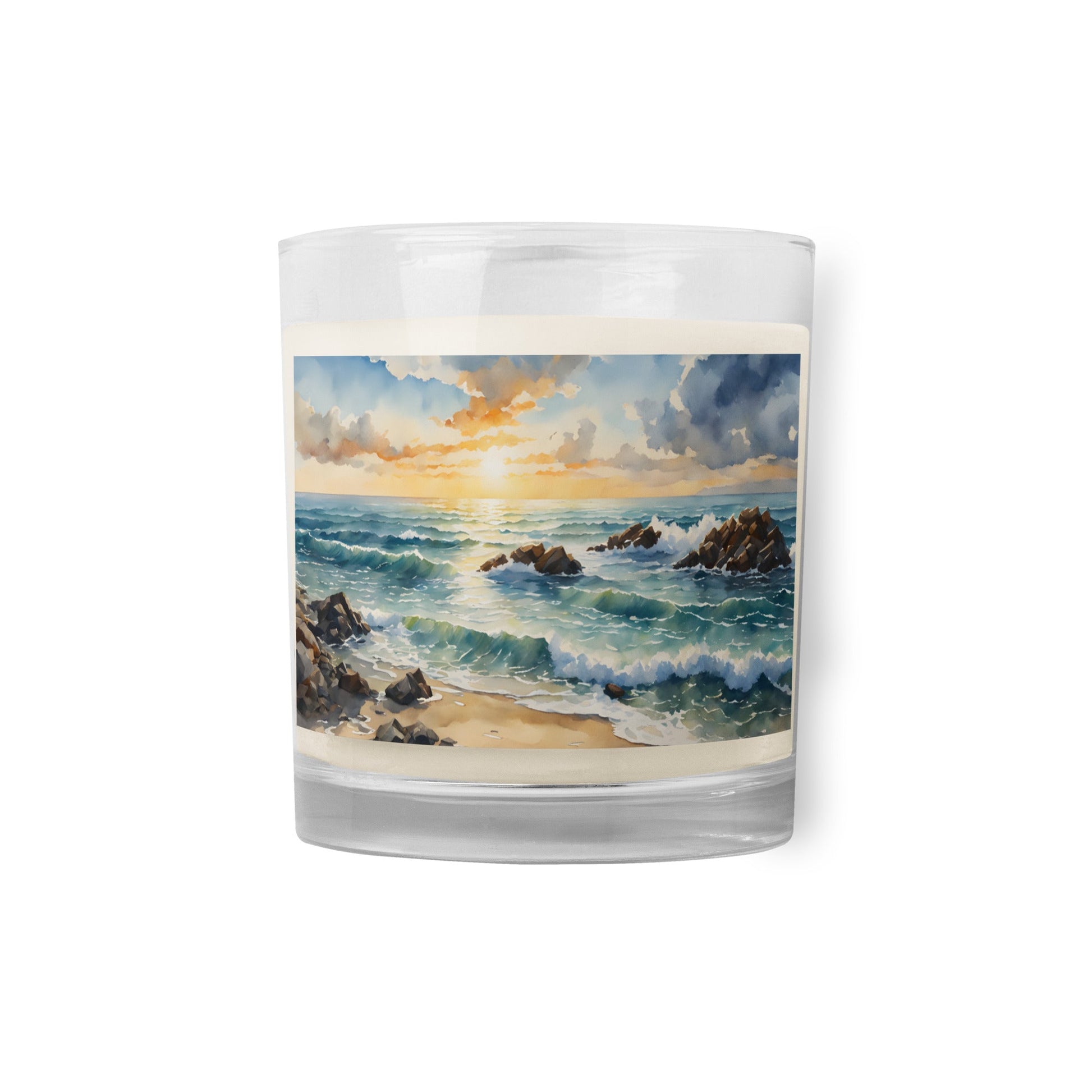 Watercolor Sunset Beach Glass Jar Soy Wax Candle - Candles - Discovery Co.