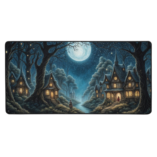 Whimsical Forest Village After Nightfall Desk Mat - Mouse Pads - Discovery Co.