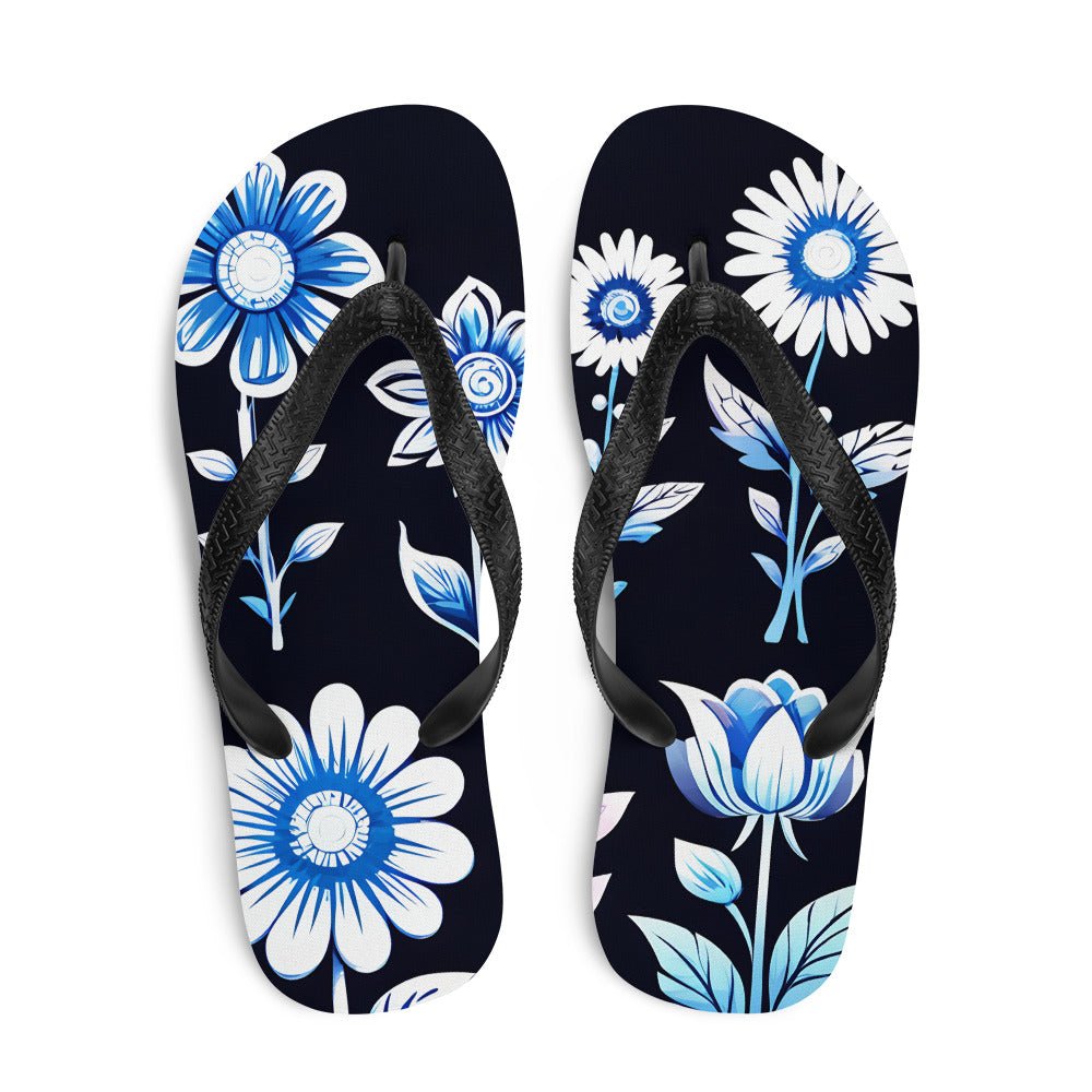 White and Blue Flowers Flip Flops