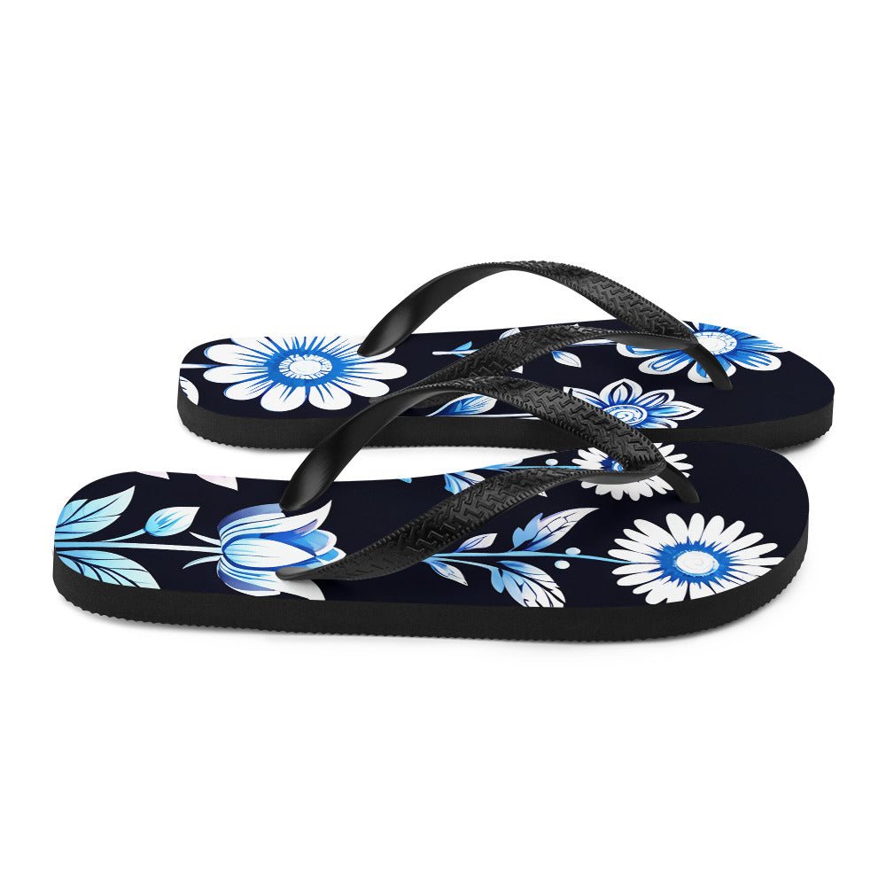 White and Blue Flowers Flip-Flops - Footwear - Discovery Co.