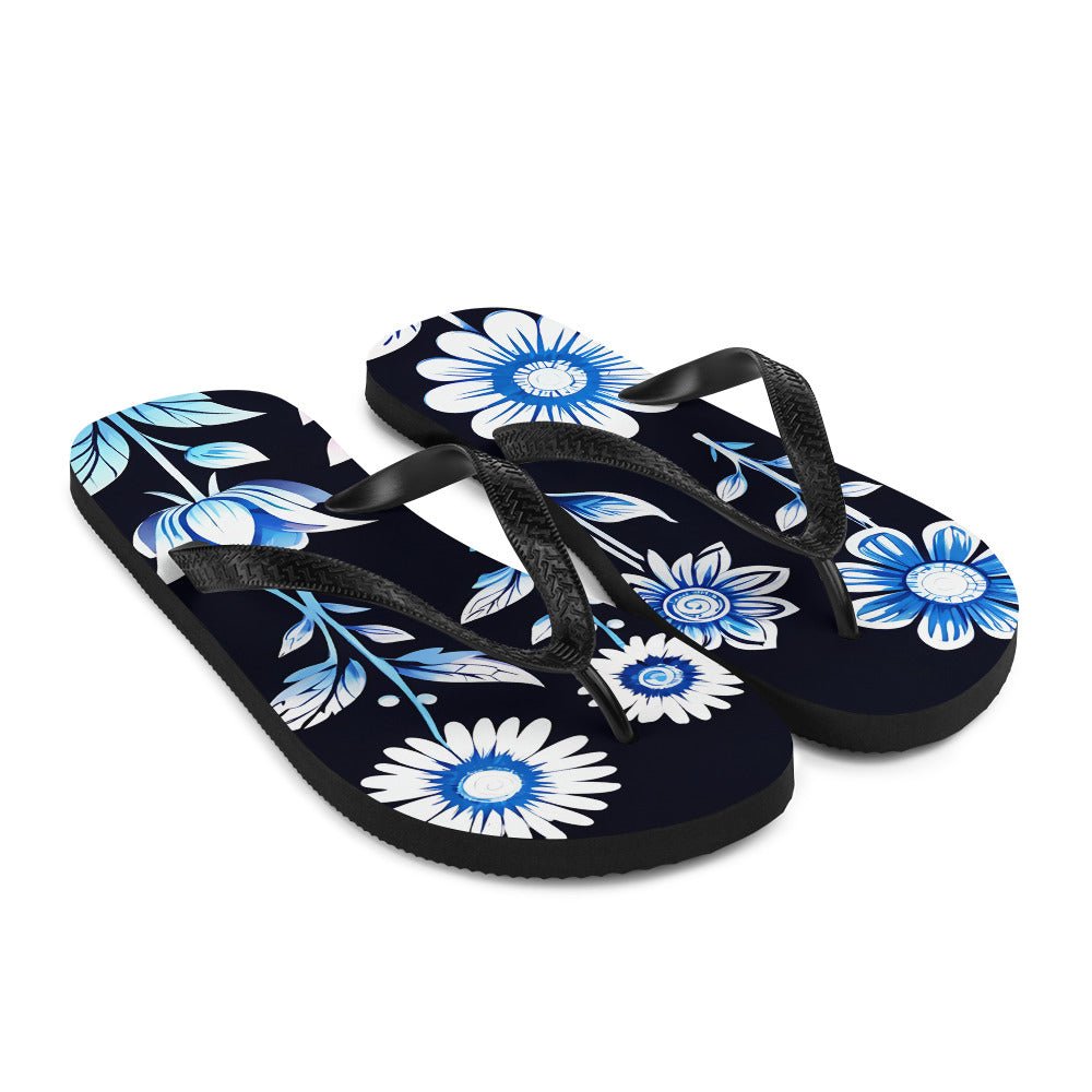 White and Blue Flowers Flip-Flops - Footwear - Discovery Co.