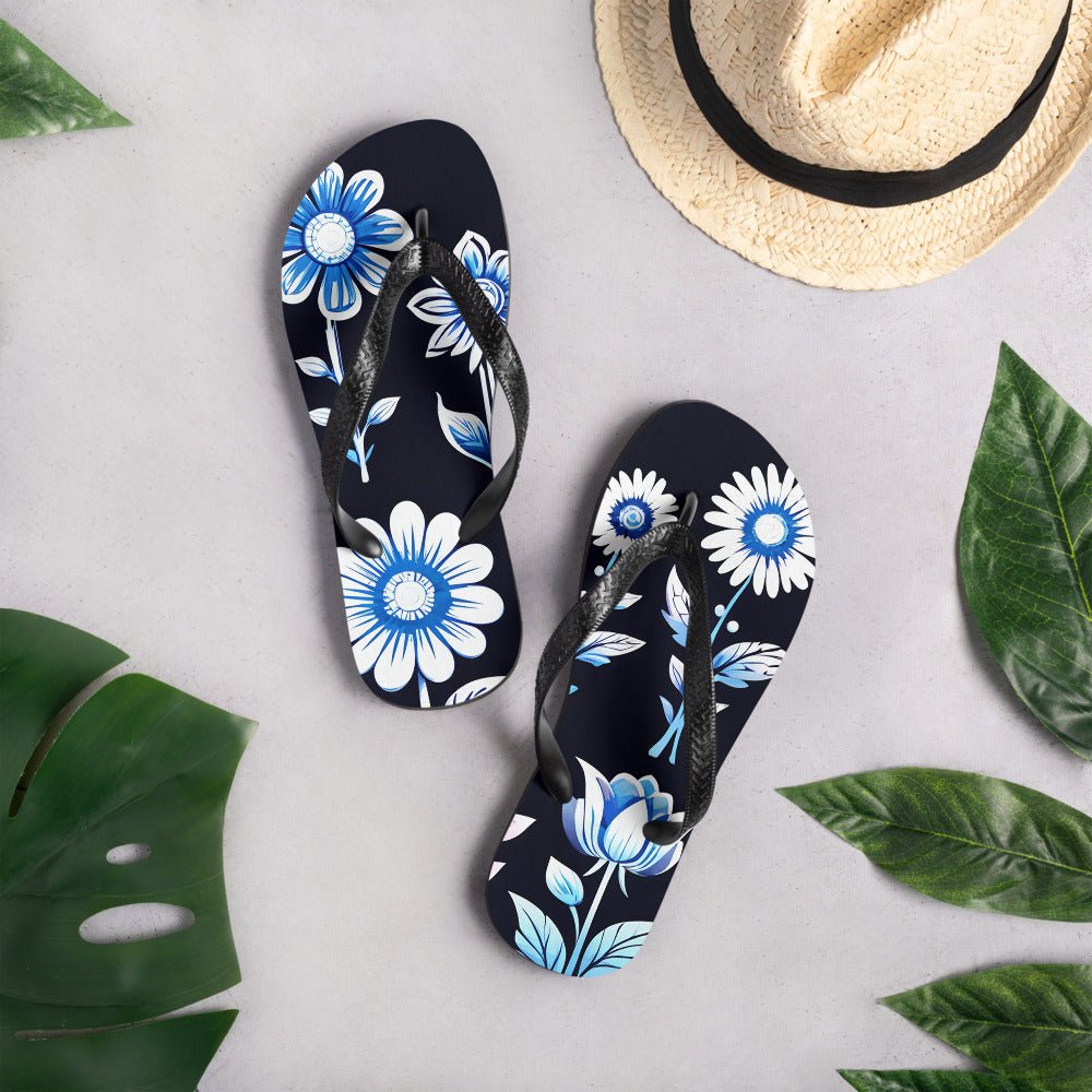 White and Blue Flowers Flip-Flops - Footwear - Discovery Co.