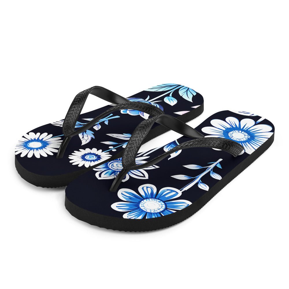 White and Blue Flowers Flip-Flops - Footwear - Discovery Co.