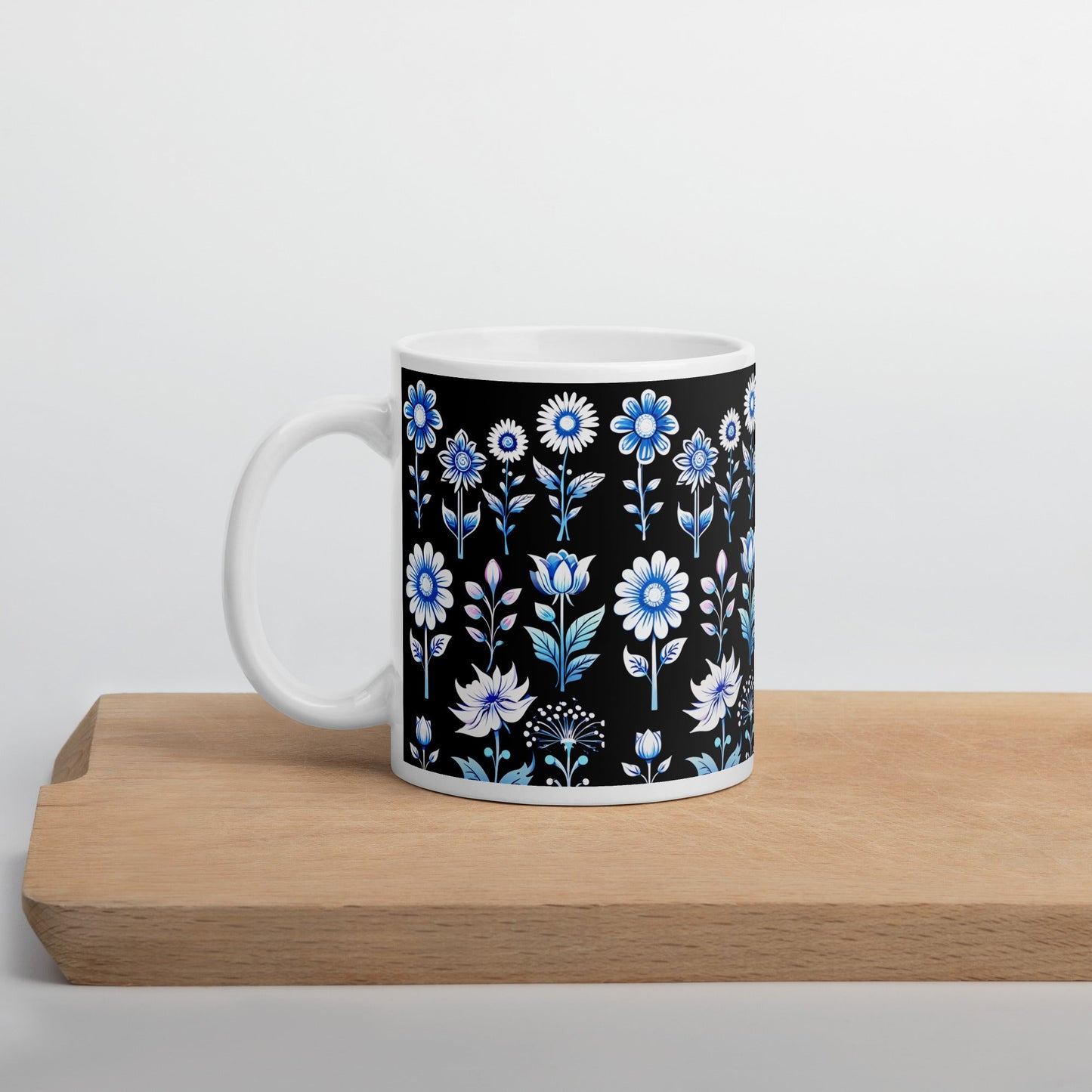 White and Blue Flowers White Glossy Mug (11 oz, 15 oz, 20 oz) - Mugs - Discovery Co.