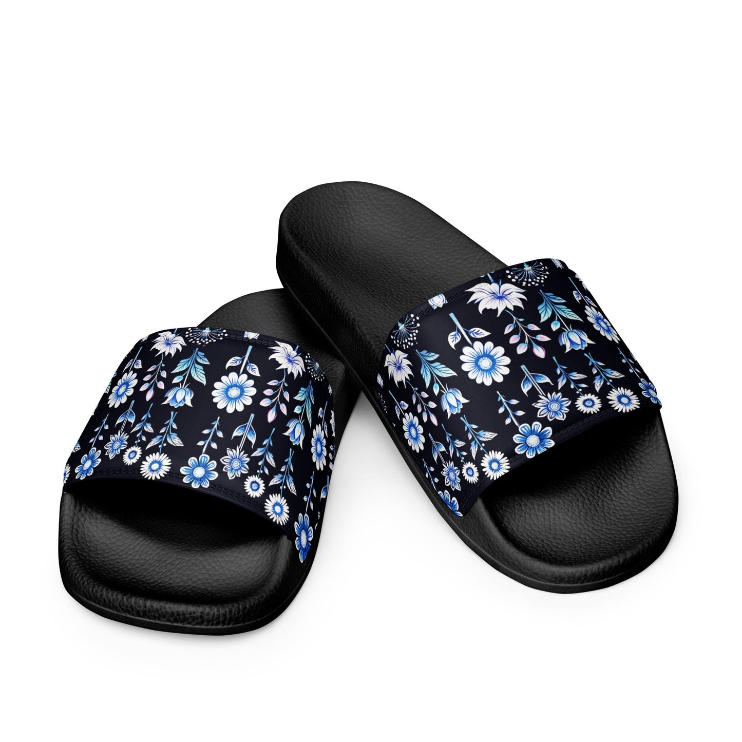 White and Blue Flowers Women's Slides - Footwear - Discovery Co.