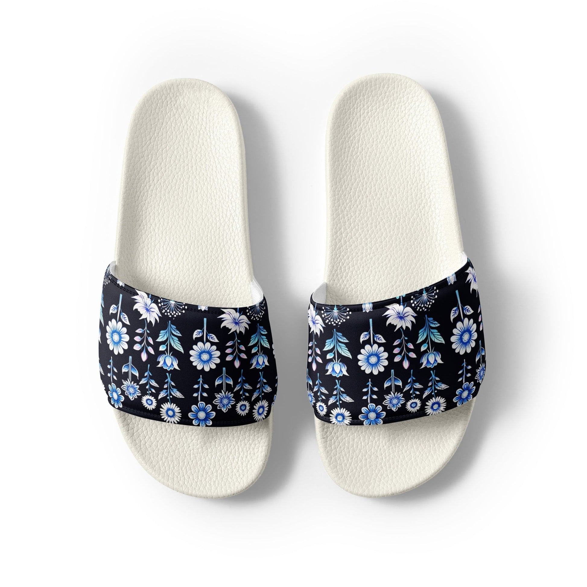 White and Blue Flowers Women's Slides - Footwear - Discovery Co.