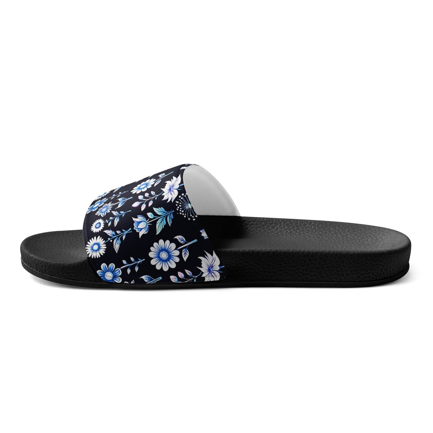 White and Blue Flowers Women's Slides - Footwear - Discovery Co.