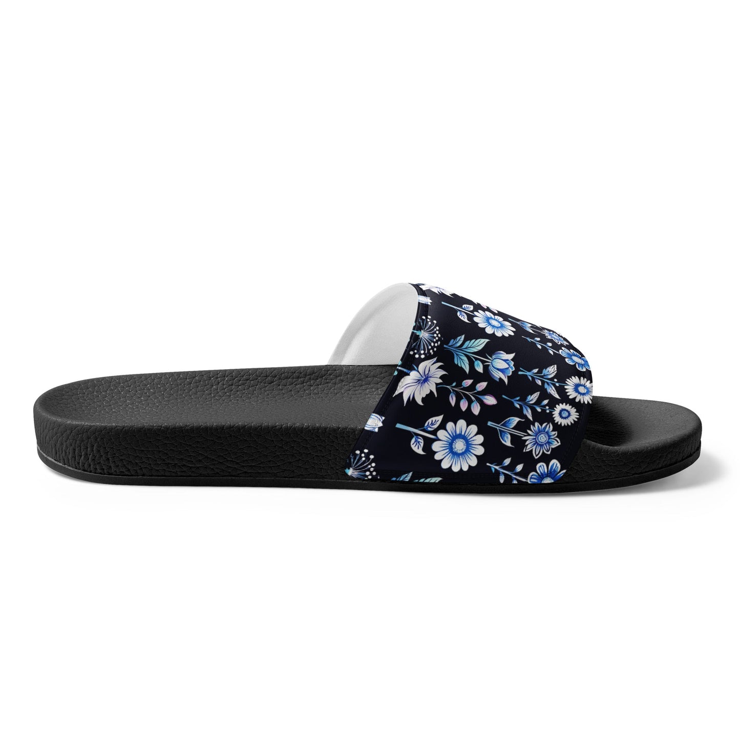 White and Blue Flowers Women's Slides - Footwear - Discovery Co.