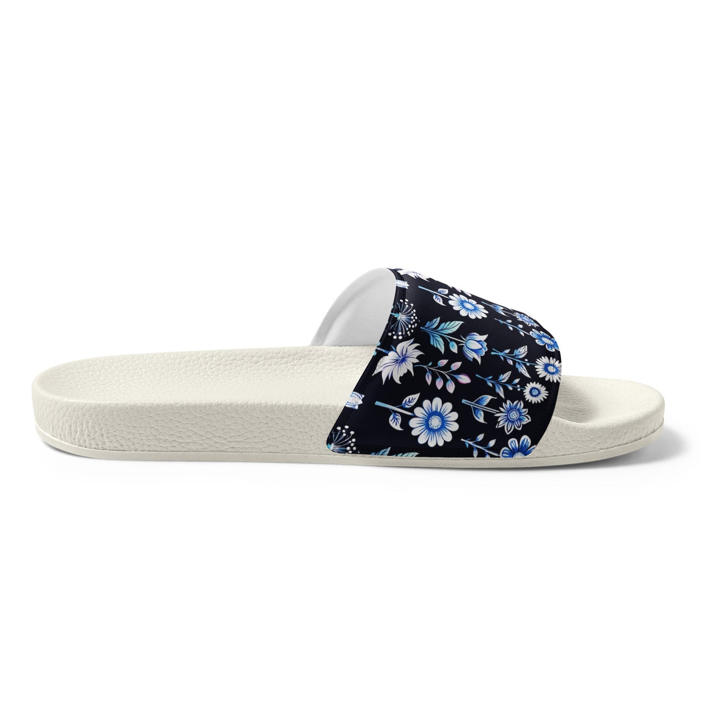 White and Blue Flowers Women's Slides - Footwear - Discovery Co.