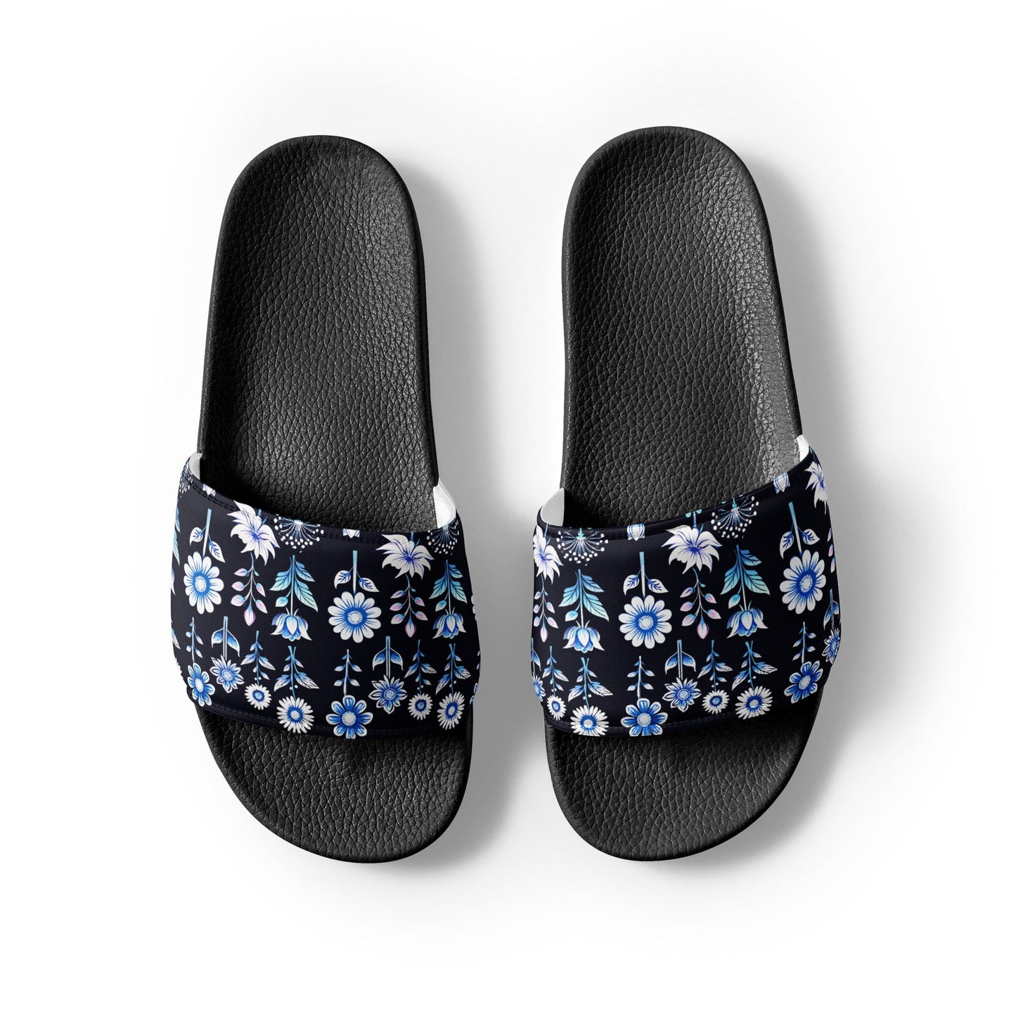 White and Blue Flowers Women's Slides - Footwear - Discovery Co.