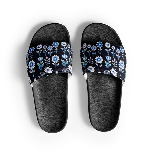 White and Blue Flowers Women's Slides - Footwear - Discovery Co.