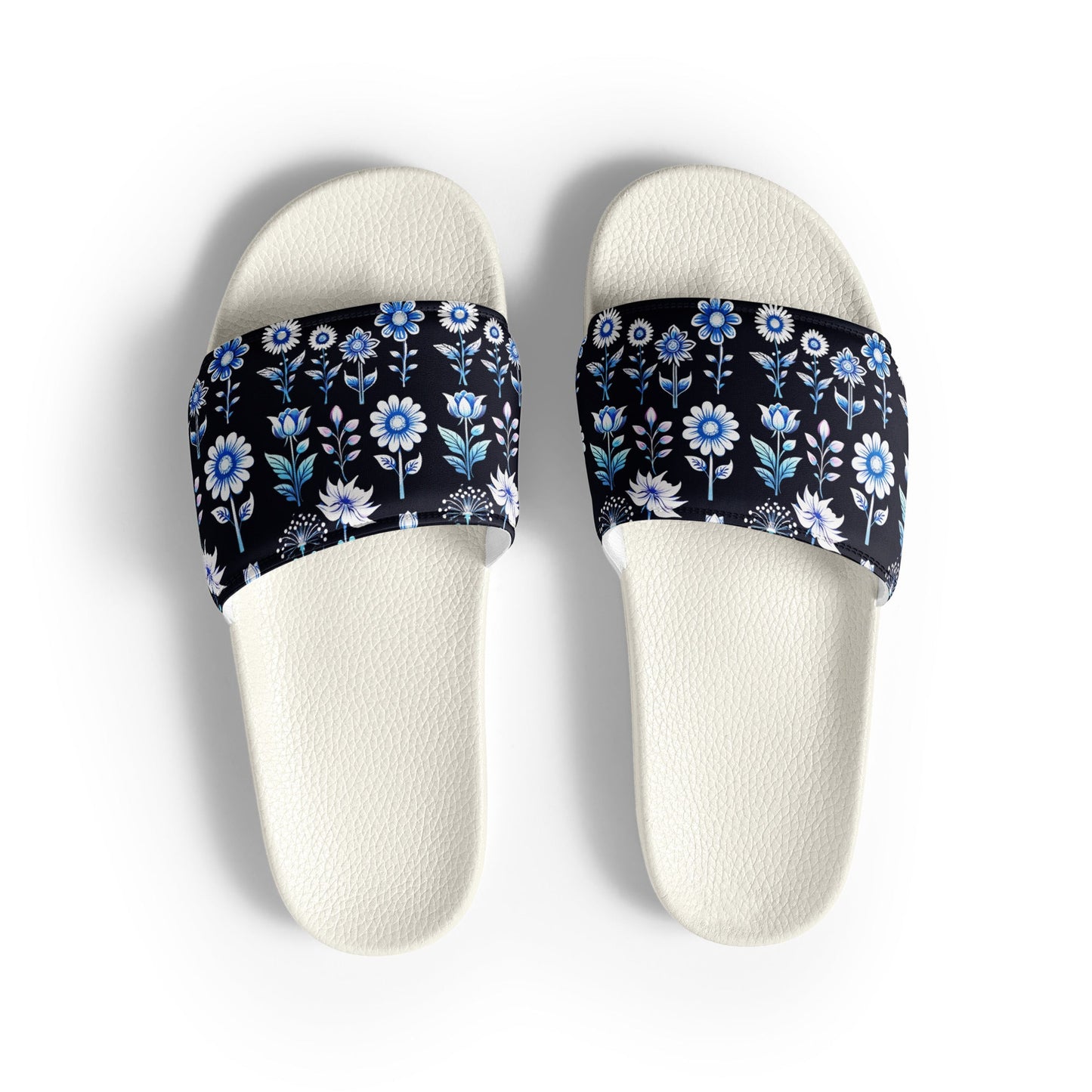 White and Blue Flowers Women's Slides - Footwear - Discovery Co.