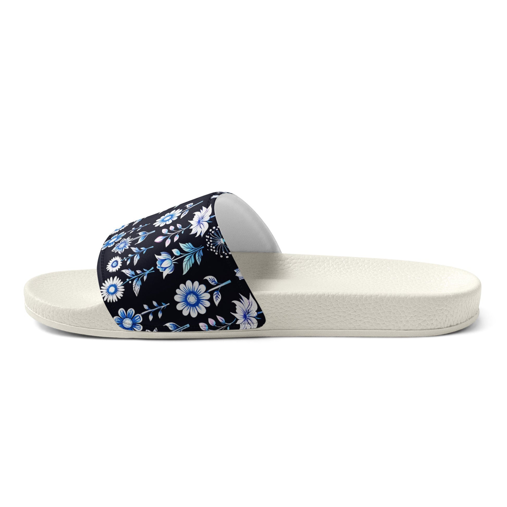 White and Blue Flowers Women's Slides - Footwear - Discovery Co.