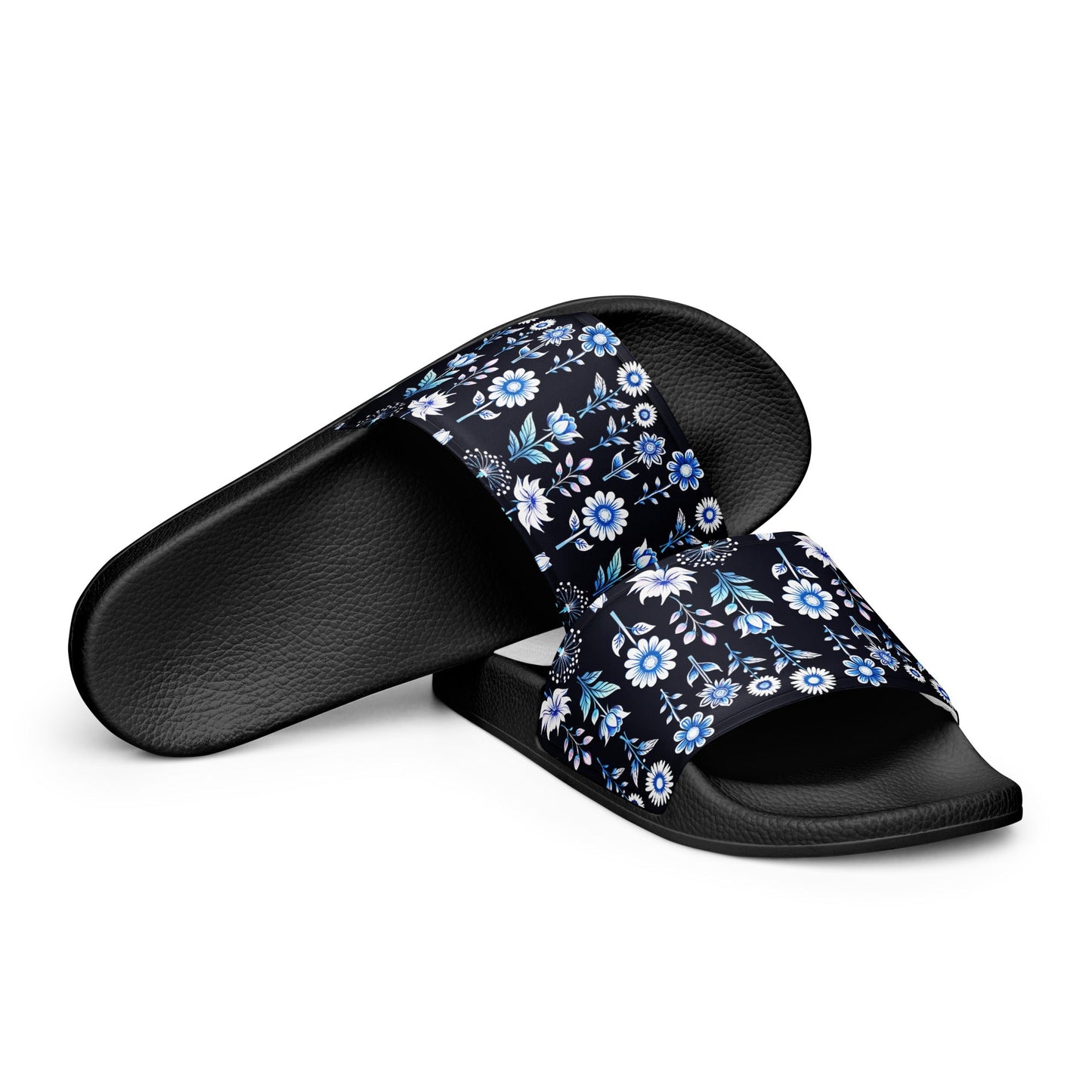 White and Blue Flowers Women's Slides - Footwear - Discovery Co.