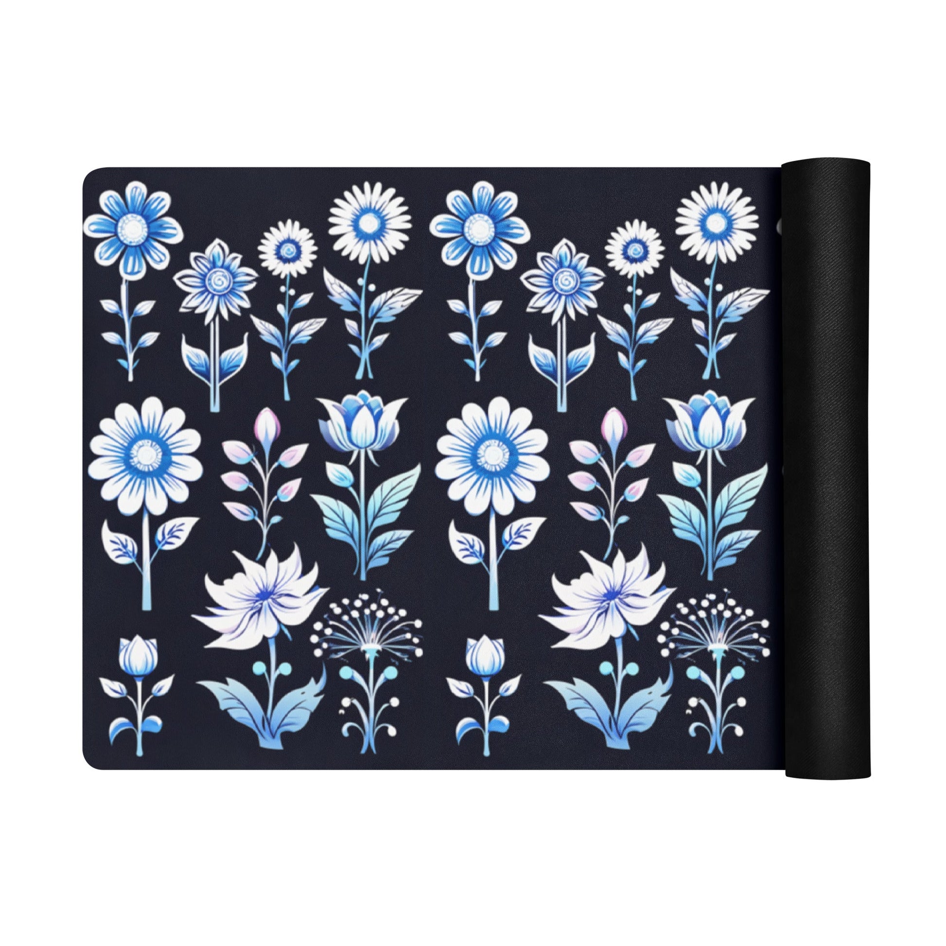 White and Blue Flowers Yoga Mat - Discovery Co.