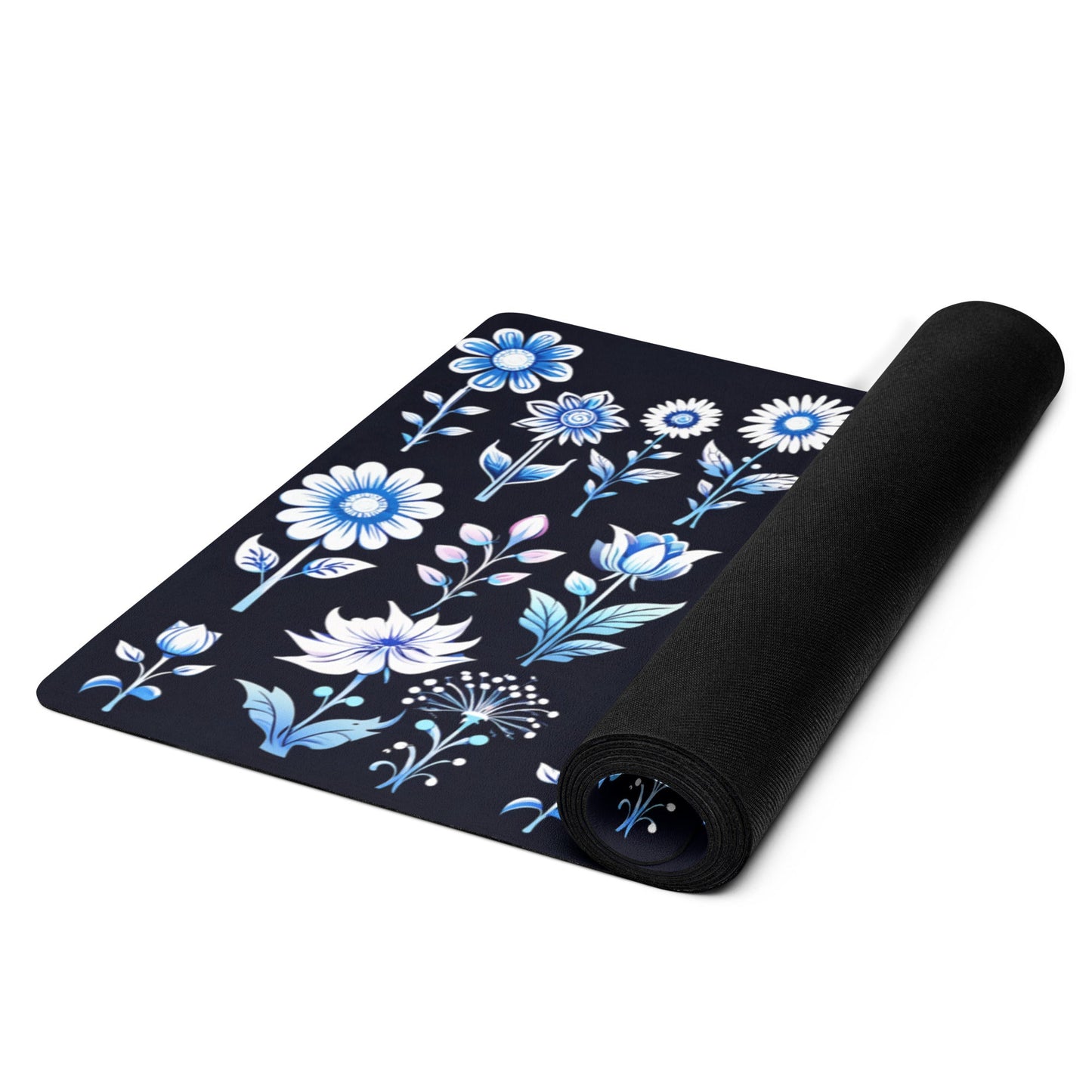 White and Blue Flowers Yoga Mat - Discovery Co.