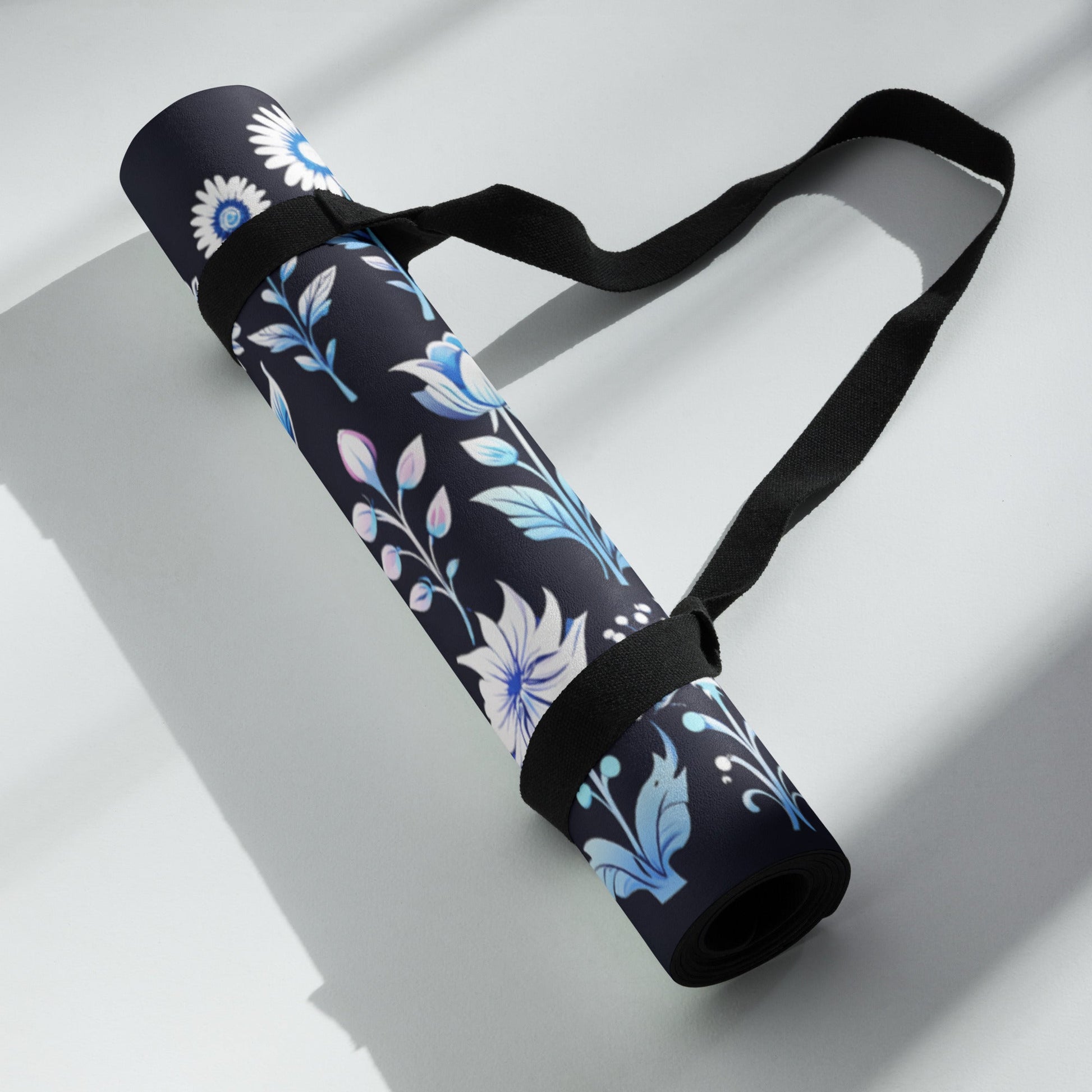 White and Blue Flowers Yoga Mat - Discovery Co.