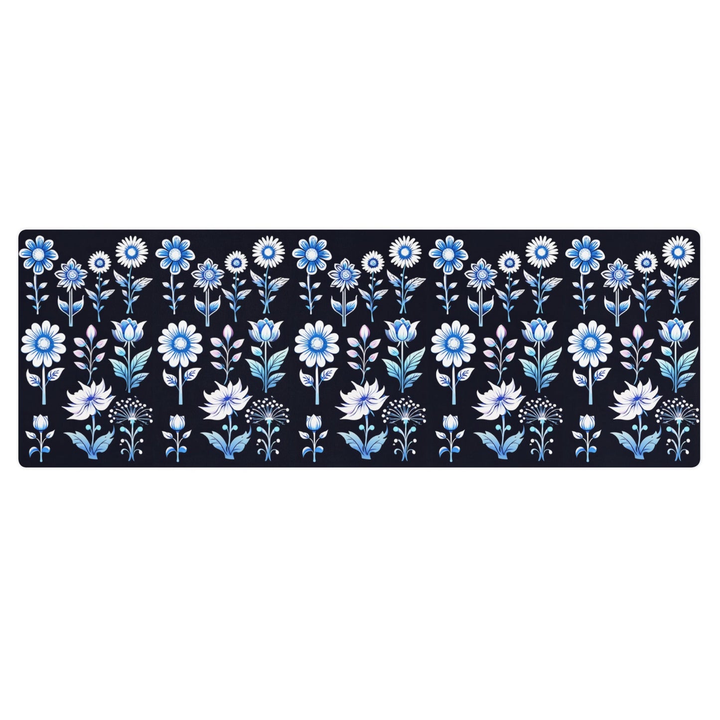 White and Blue Flowers Yoga Mat - Discovery Co.