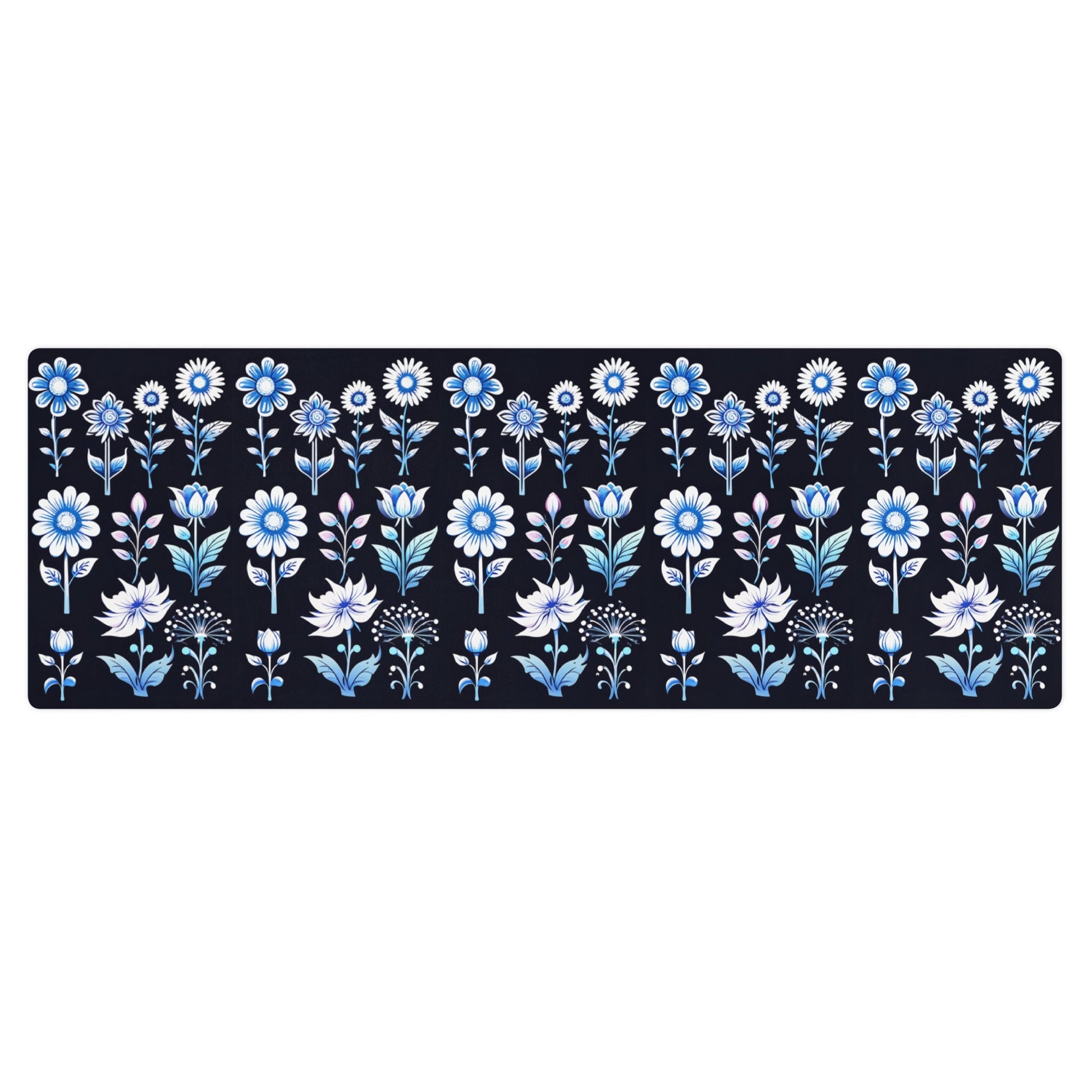 White and Blue Flowers Yoga Mat - Discovery Co.