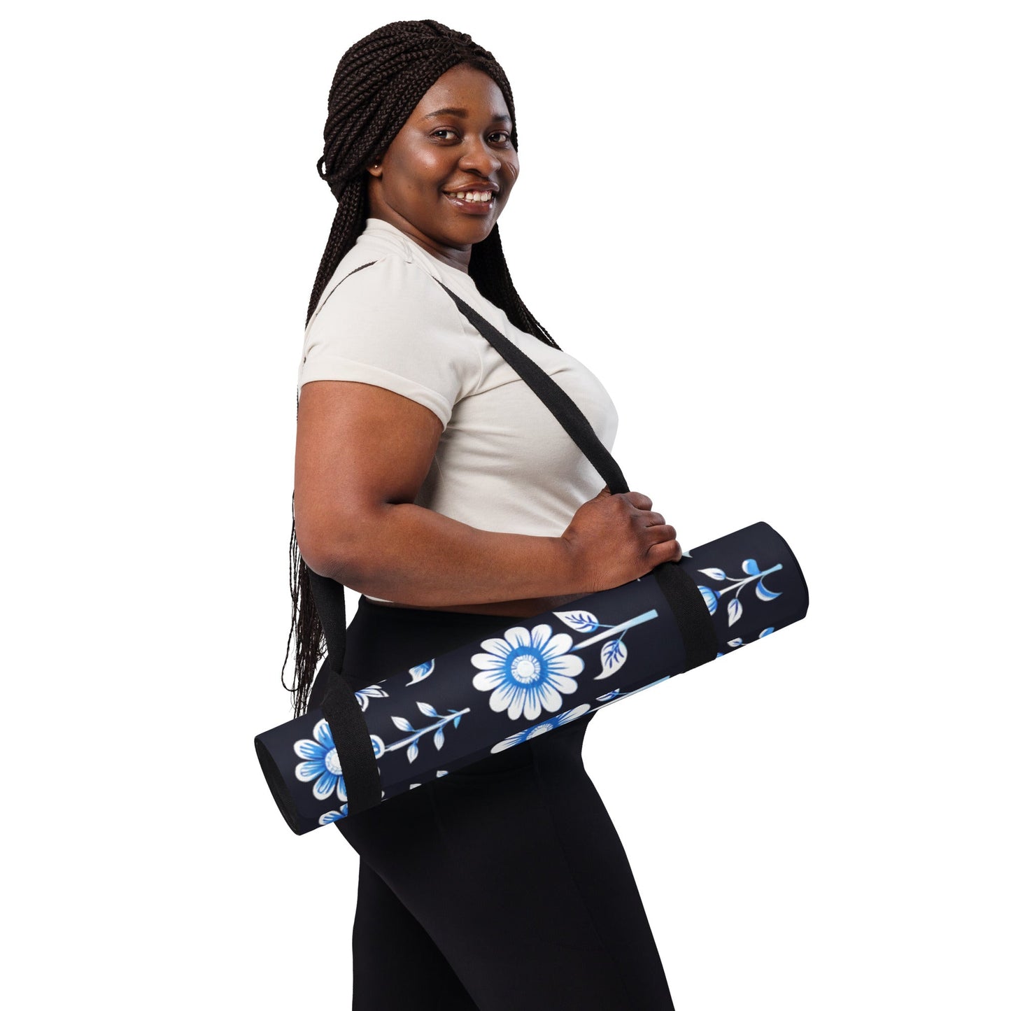 White and Blue Flowers Yoga Mat - Discovery Co.