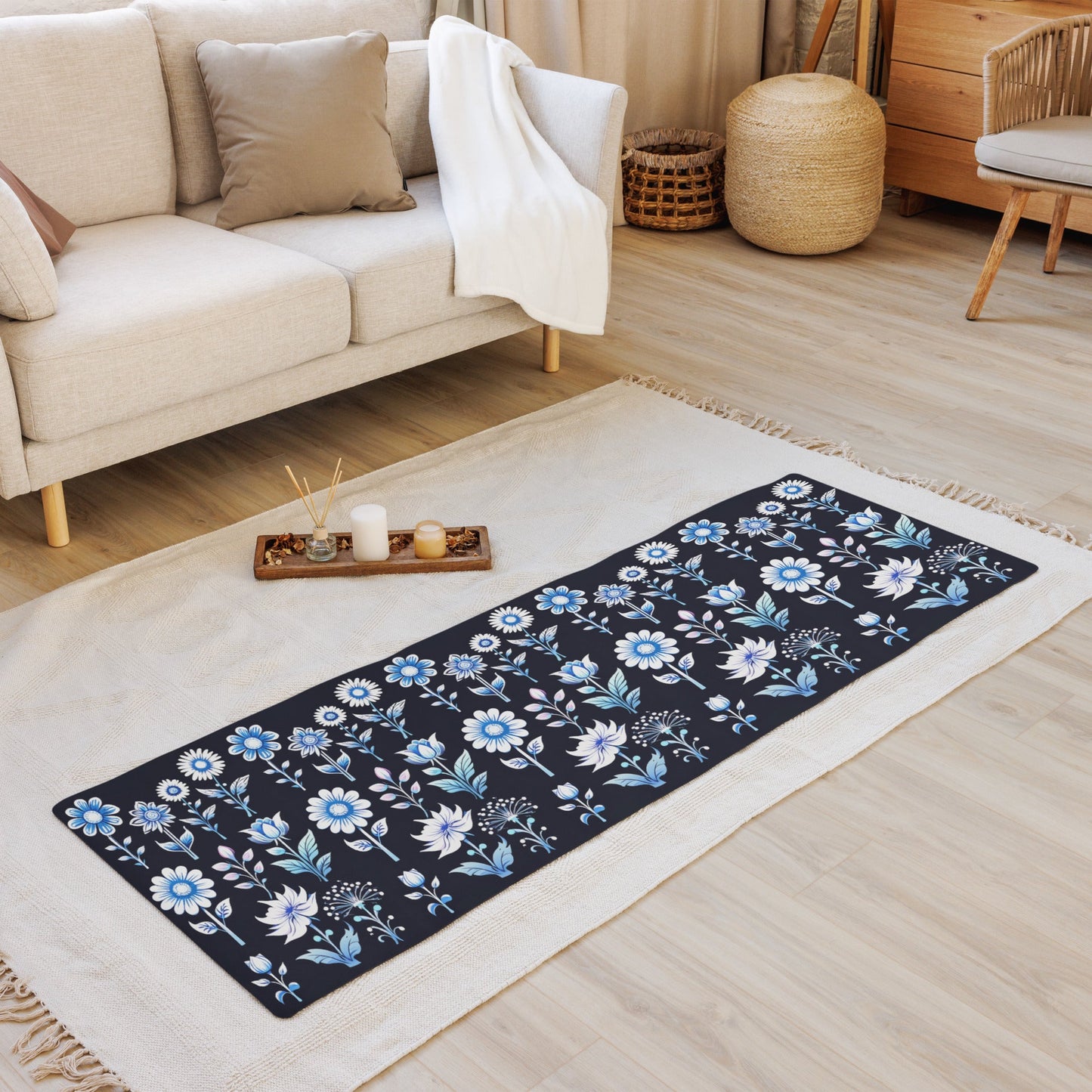 White and Blue Flowers Yoga Mat - Discovery Co.