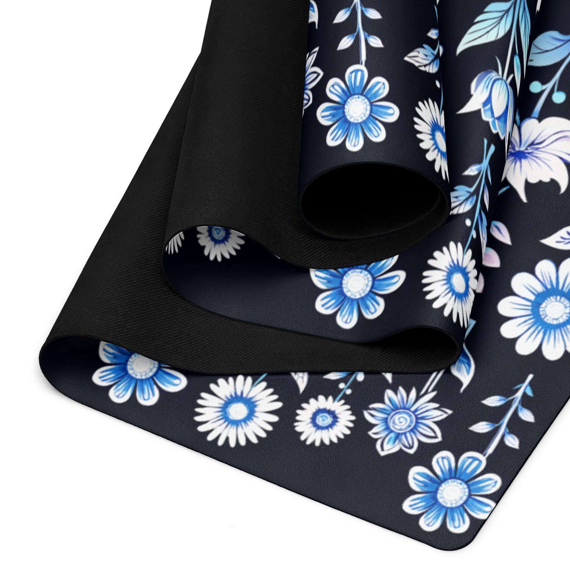 White and Blue Flowers Yoga Mat - Discovery Co.