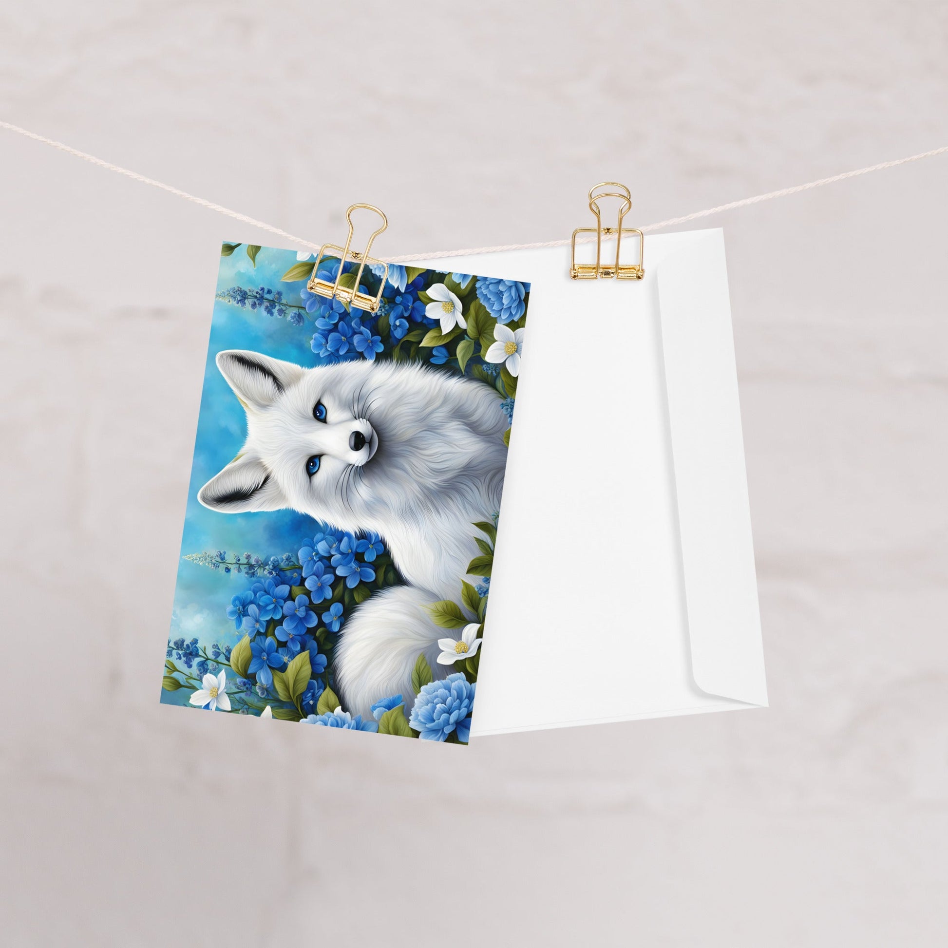 White Fox And Blue Flowers Greeting Card - Greeting Card - Discovery Co.