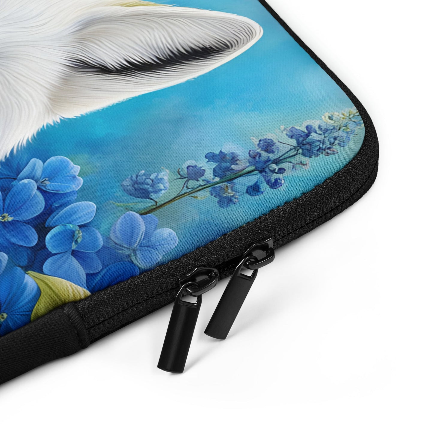 White Fox And Blue Flowers Laptop Sleeve - Laptop Cases - Discovery Co.