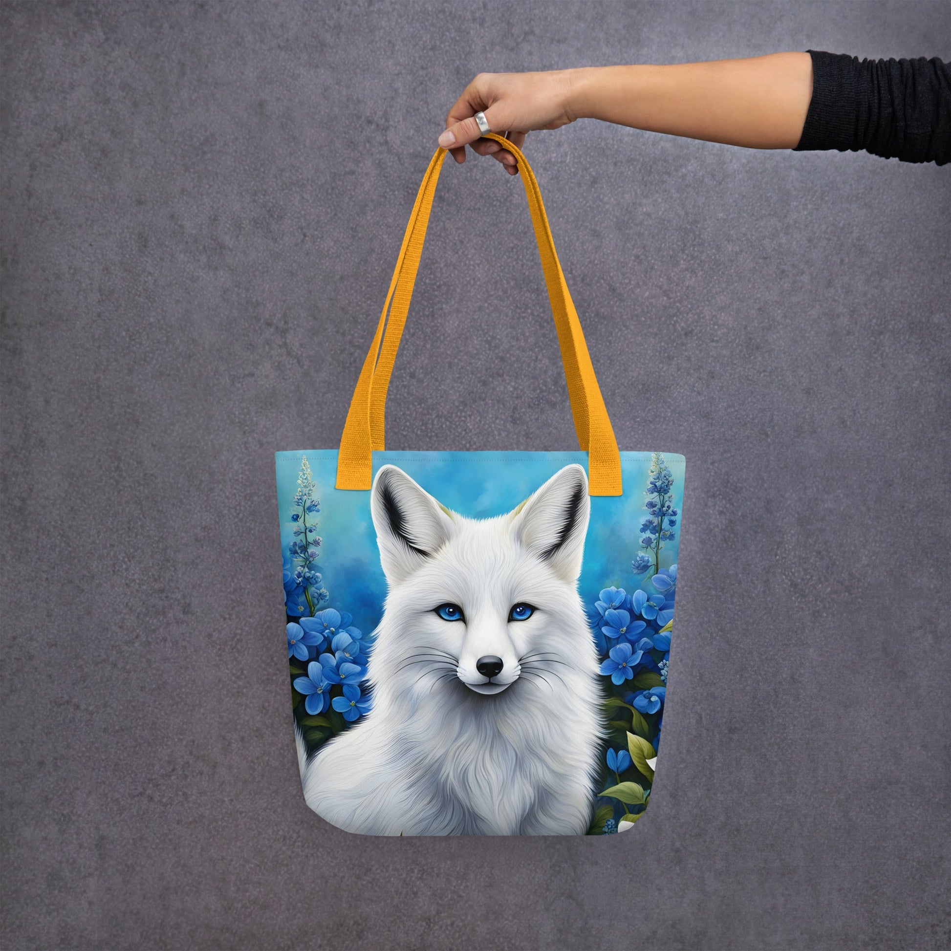 White Fox And Blue Flowers Tote Bag - Tote Bags - Discovery Co.