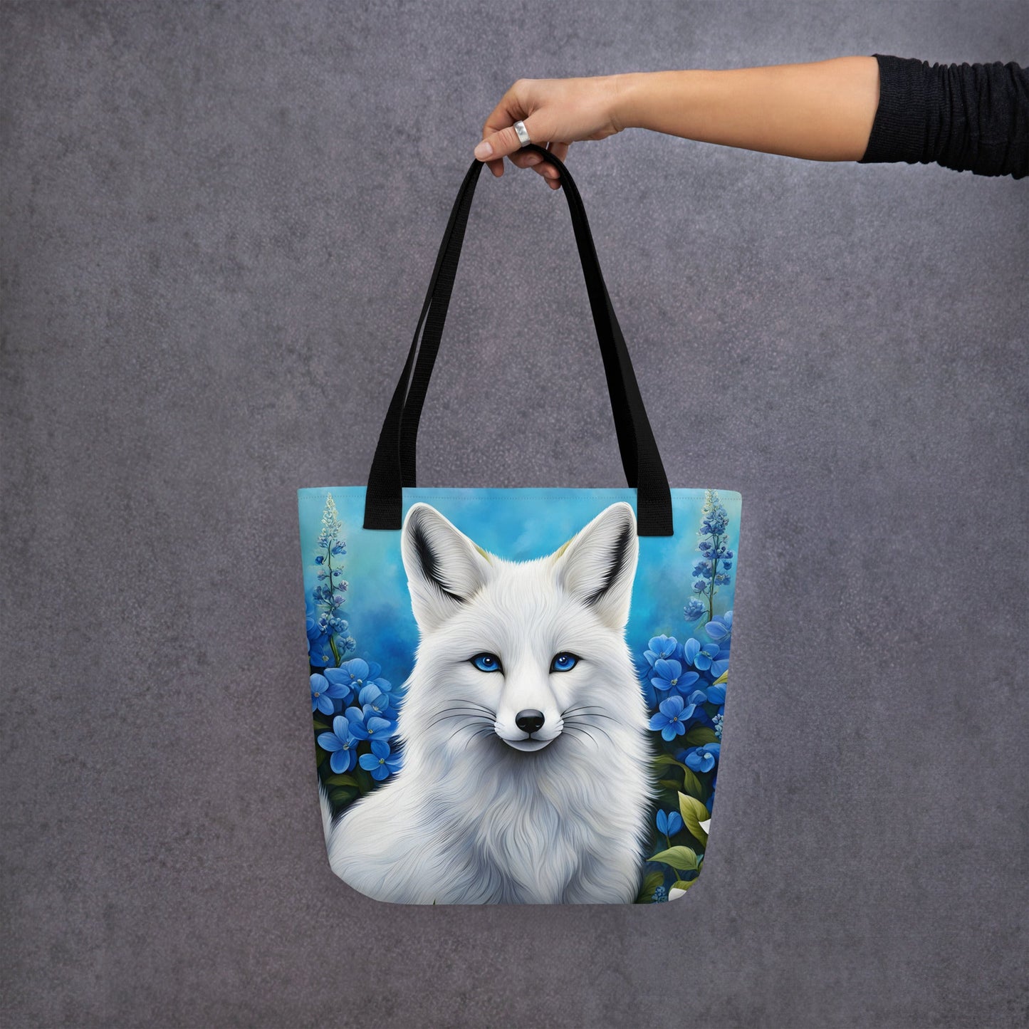 White Fox And Blue Flowers Tote Bag - Tote Bags - Discovery Co.