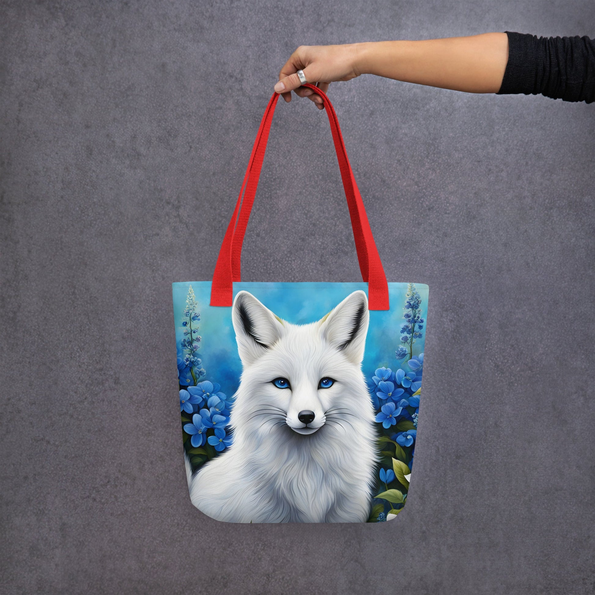 White Fox And Blue Flowers Tote Bag - Tote Bags - Discovery Co.