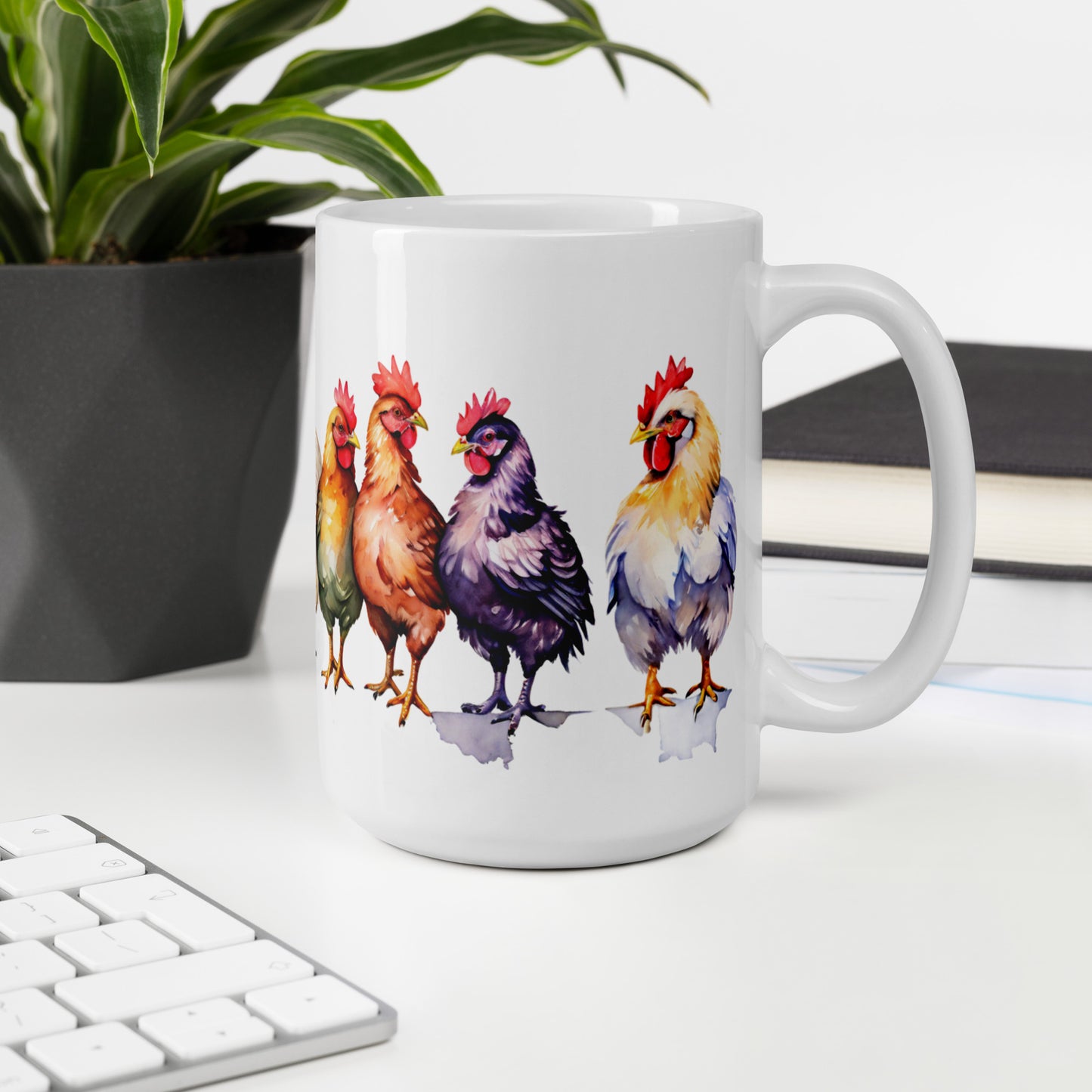 Chicken Watercolor Art White Glossy Mug (11 oz, 15 oz)