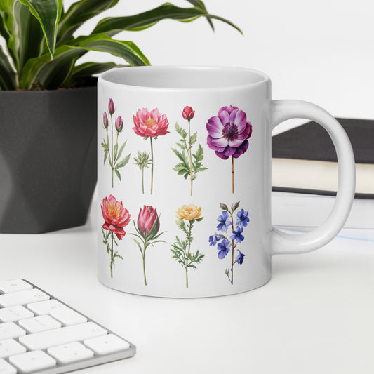 Flower Garden White Glossy Mug (11 oz, 15 oz, and 20 oz)