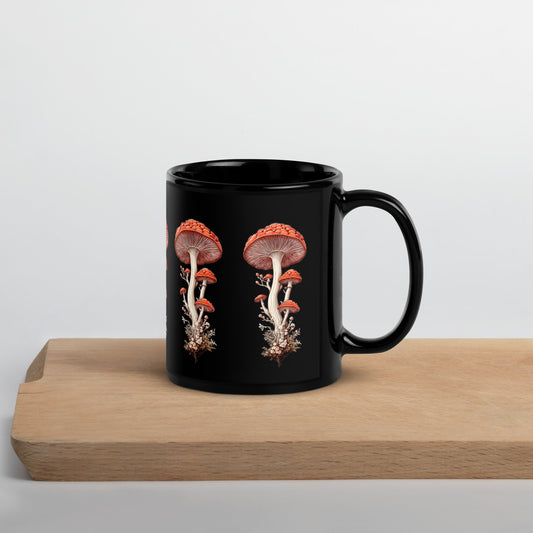 Wild Mushrooms Black Glossy Mug (11 oz, 15 oz) - Mugs - Discovery Co.