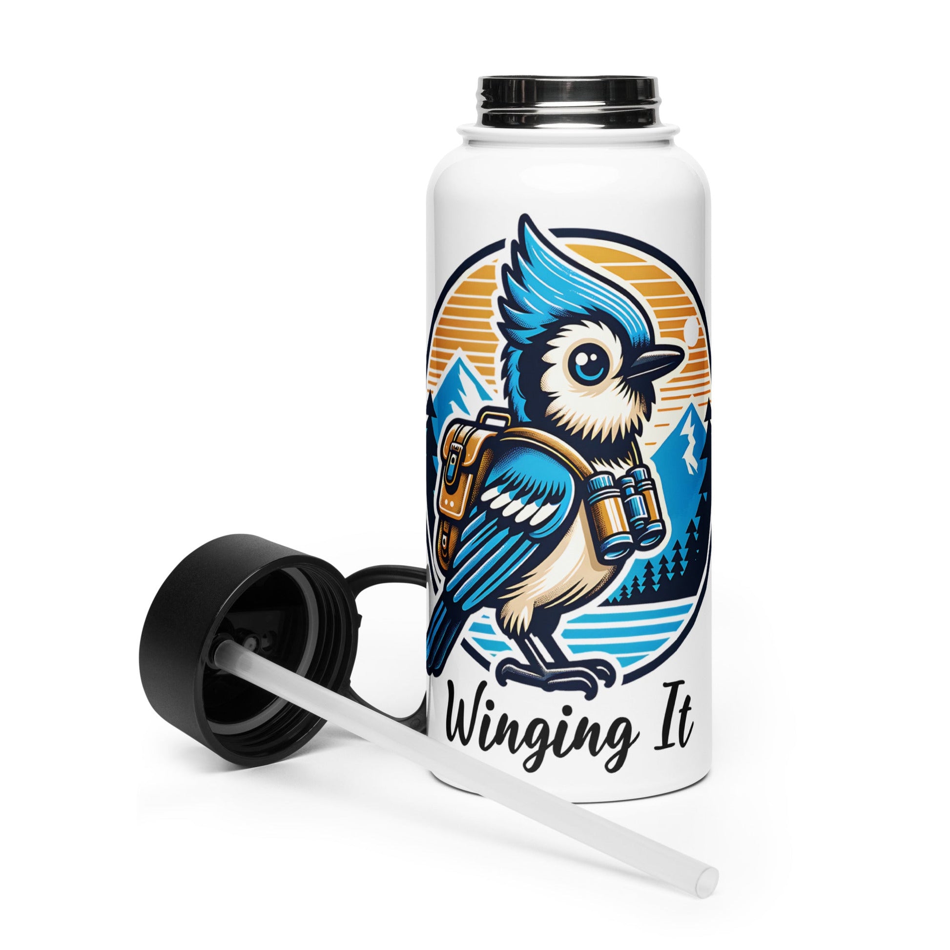 Winging It Stainless Steel Water Bottle With Straw Lid - Stainless Steel Water Bottle With Straw Lid - Discovery Co.
