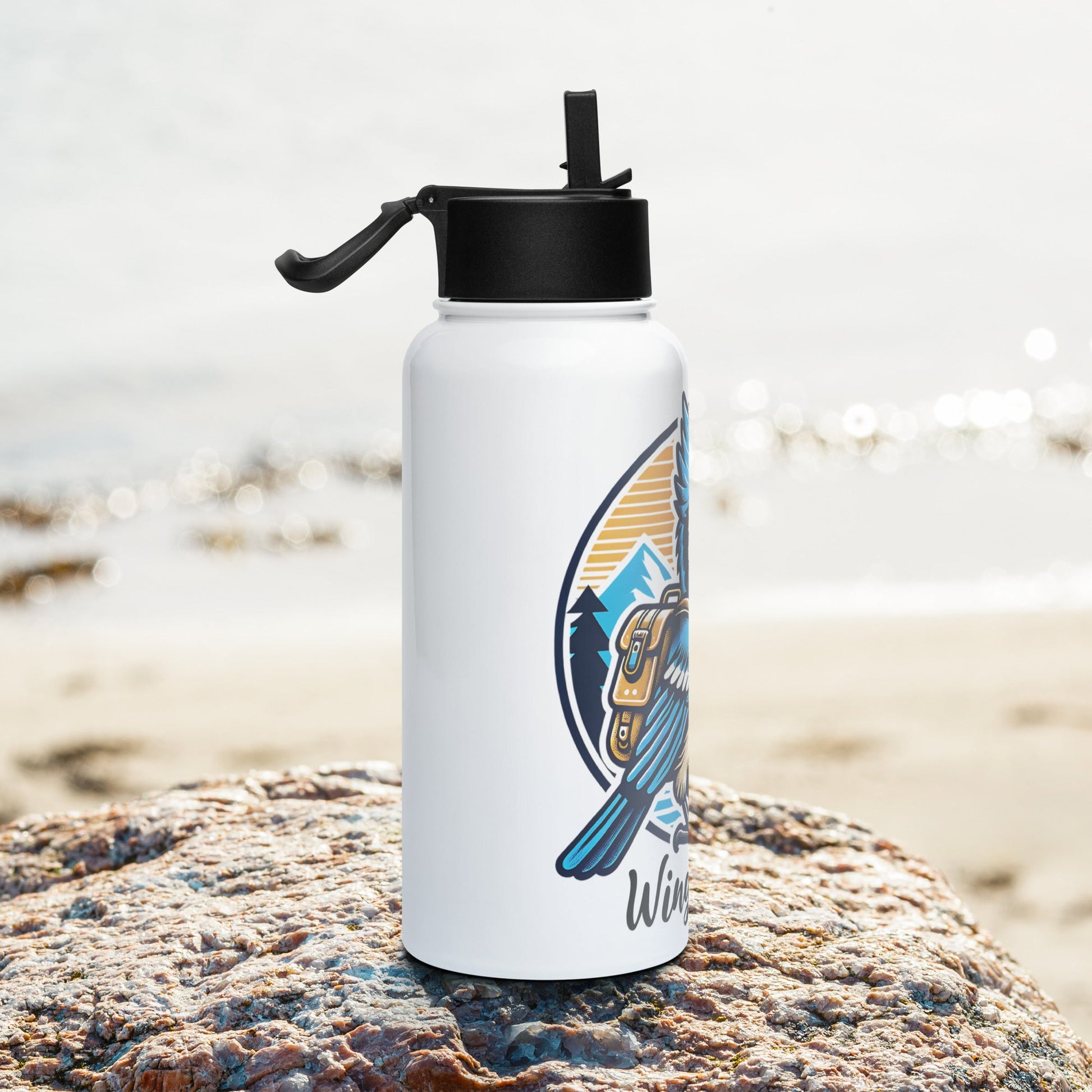 Winging It Stainless Steel Water Bottle With Straw Lid - Stainless Steel Water Bottle With Straw Lid - Discovery Co.
