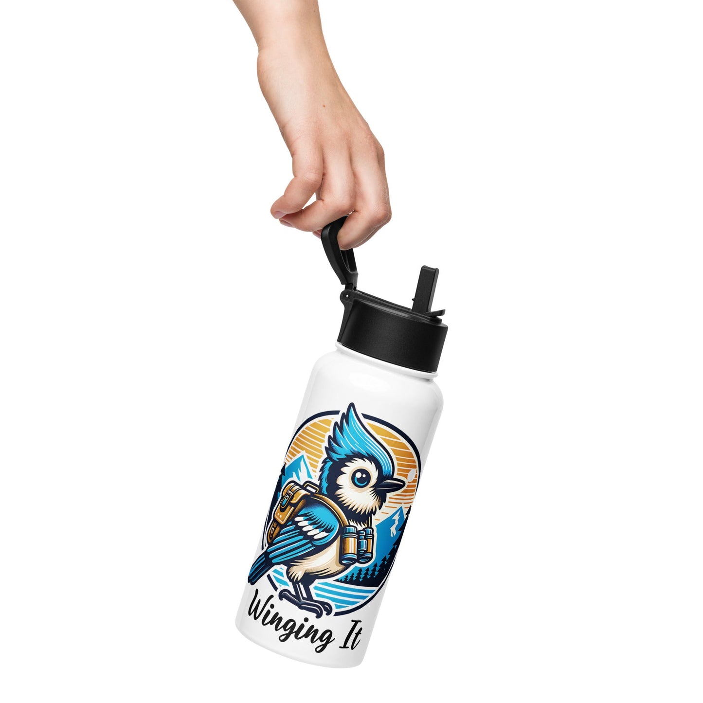 Winging It Stainless Steel Water Bottle With Straw Lid - Stainless Steel Water Bottle With Straw Lid - Discovery Co.