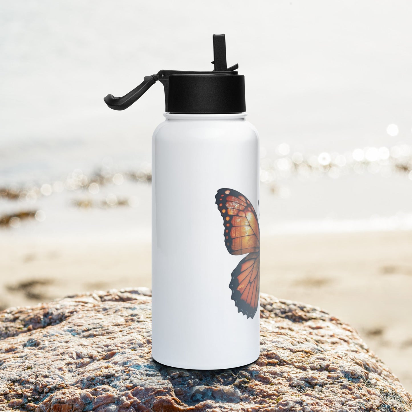 Wings Of Nature Butterfly Stainless Steel Water Bottle With Straw Lid - Stainless Steel Water Bottle With Straw Lid - Discovery Co.