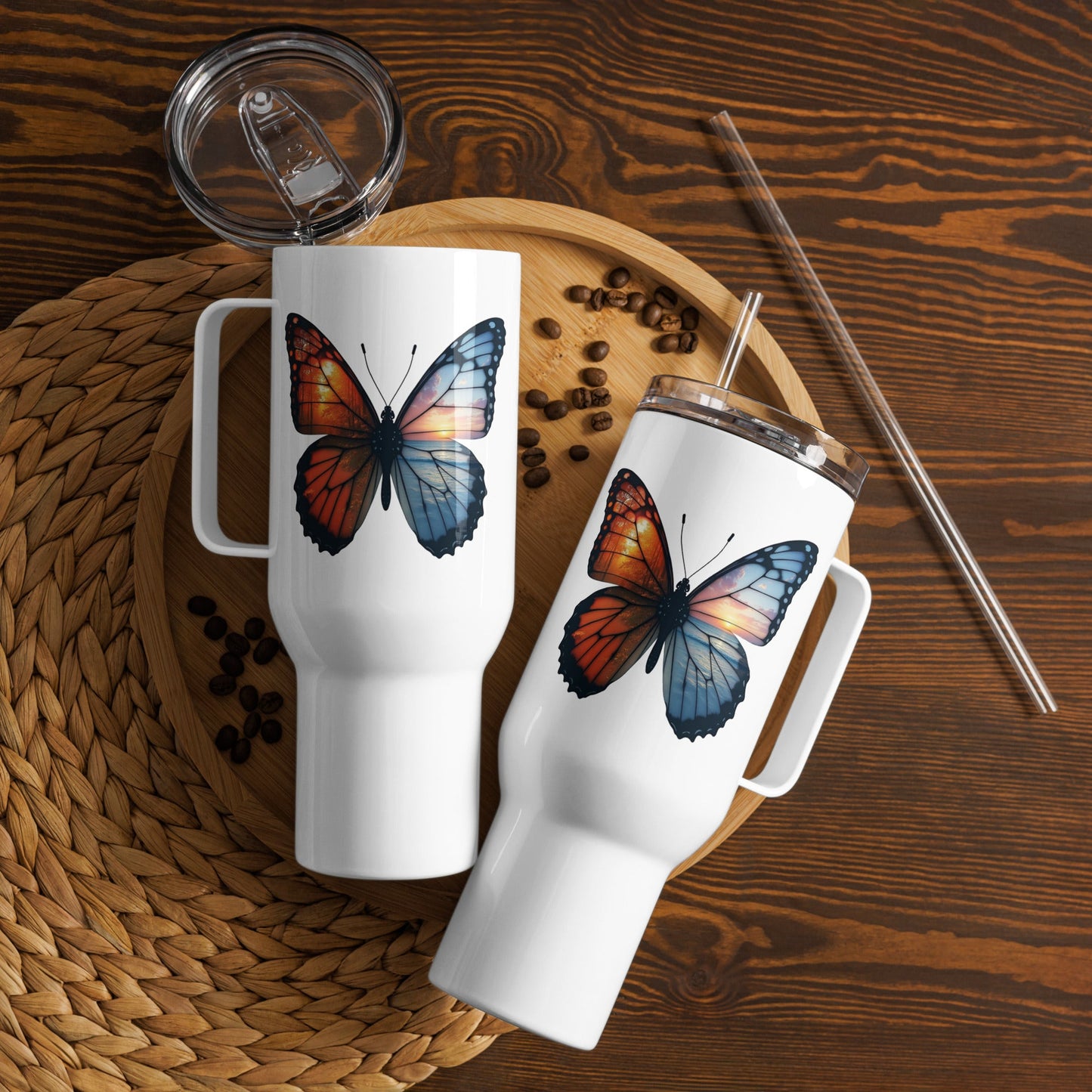 Wings Of Nature Butterfly Travel Mug With Handle (25 oz and 40 oz) - Travel Mug - Discovery Co.