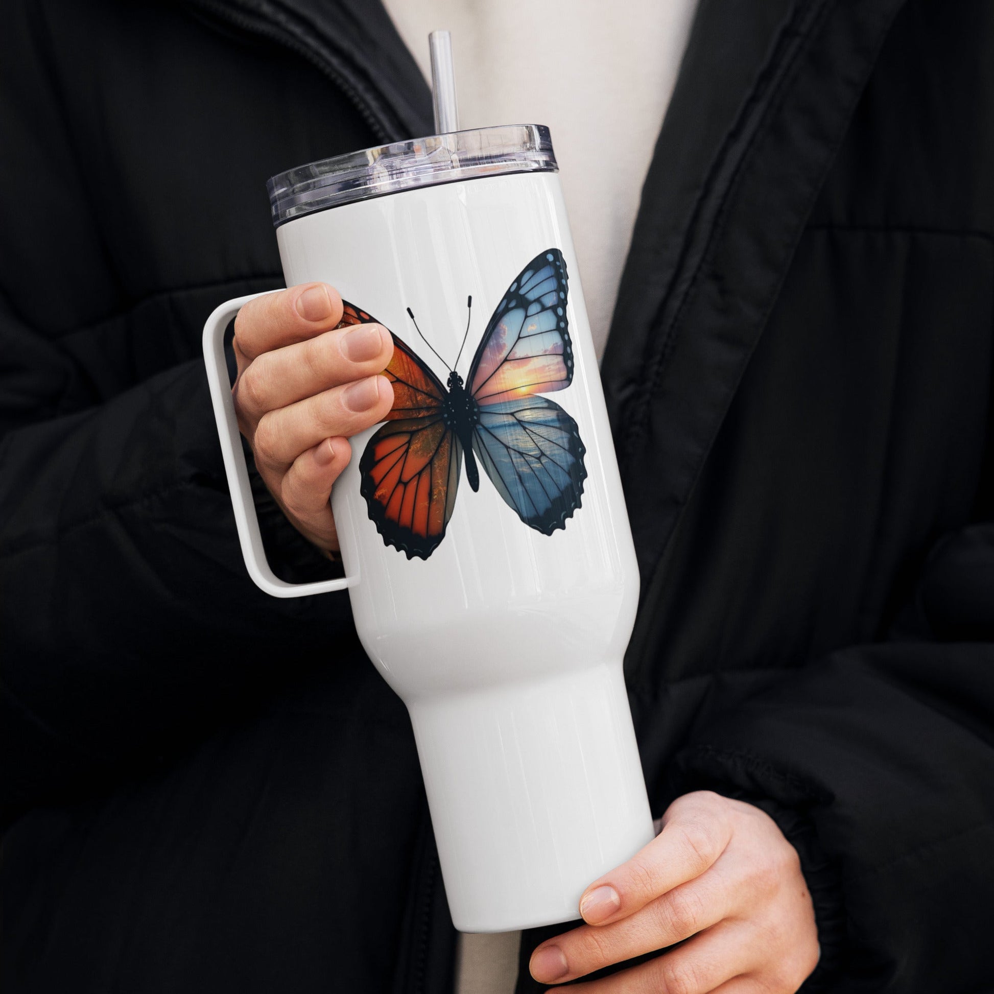 Wings Of Nature Butterfly Travel Mug With Handle (25 oz and 40 oz) - Travel Mug - Discovery Co.