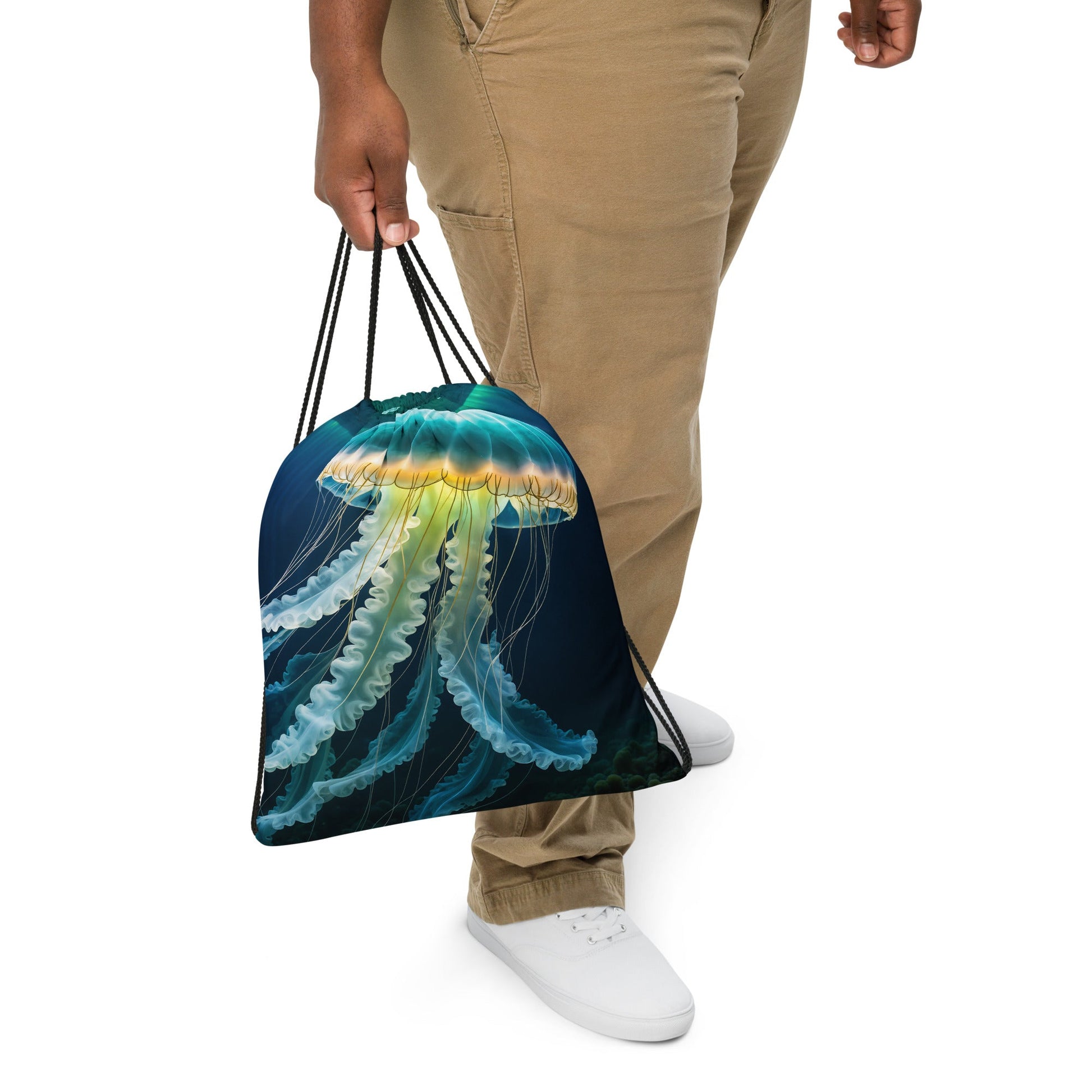 Yellow And Turquoise Jellyfish Drawstring Bag - Drawstring Bag - Discovery Co.