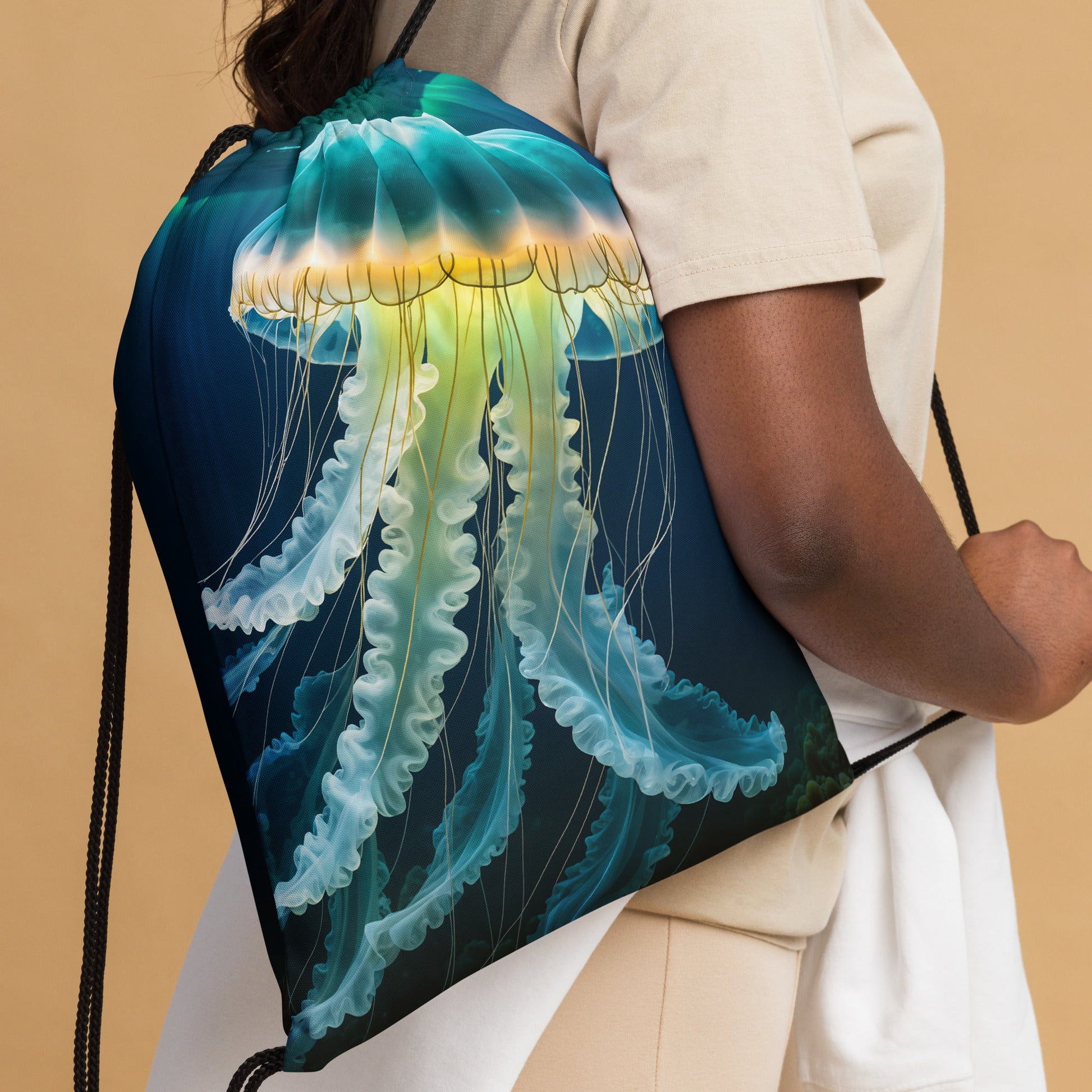 Yellow And Turquoise Jellyfish Drawstring Bag - Drawstring Bag - Discovery Co.