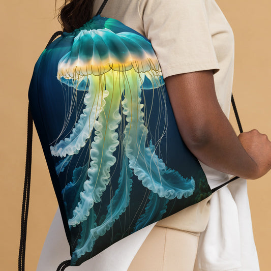 Yellow And Turquoise Jellyfish Drawstring Bag - Drawstring Bag - Discovery Co.