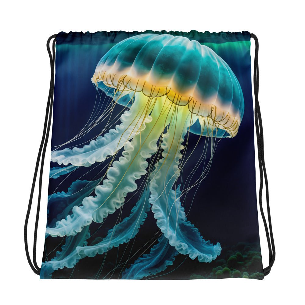 Yellow And Turquoise Jellyfish Drawstring Bag - Drawstring Bag - Discovery Co.